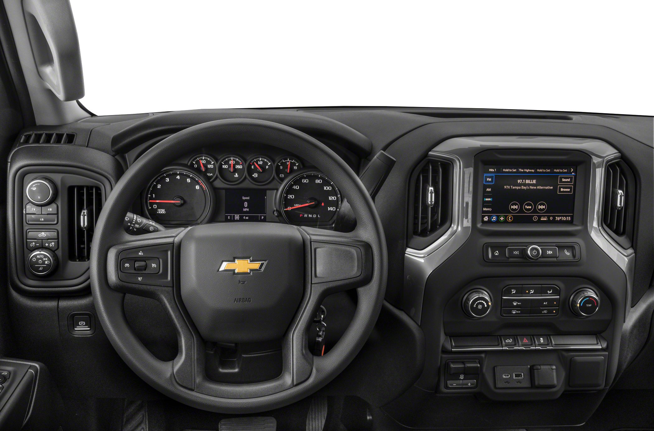 Dashboard, steering wheel, instrument cluster, infotainment system