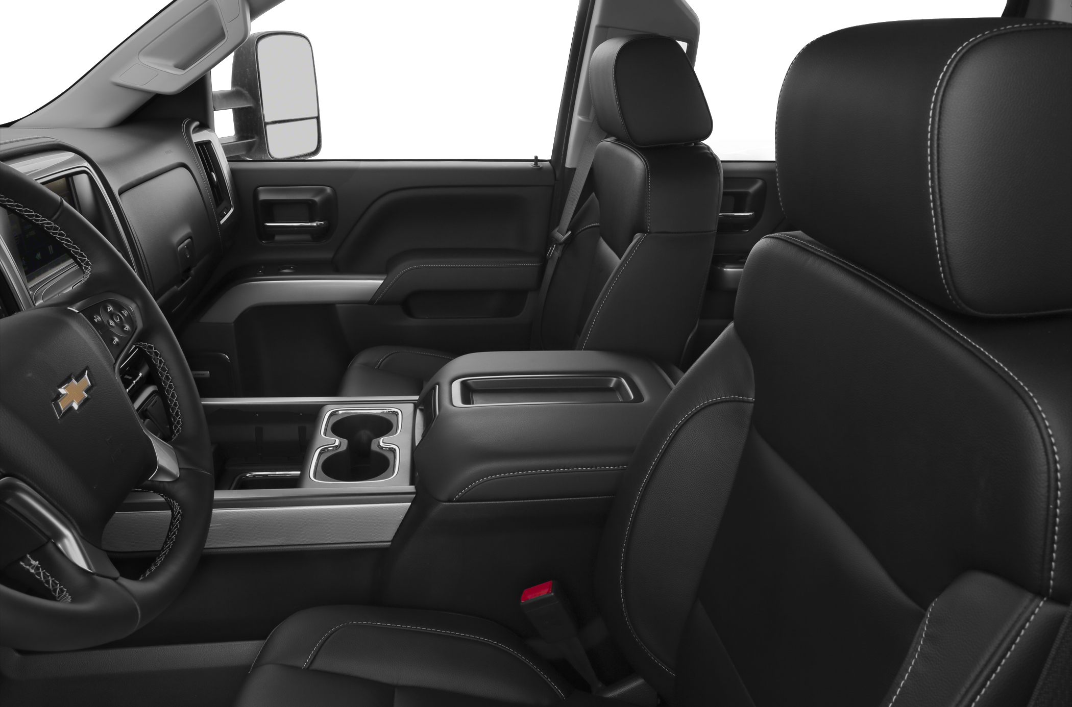 Leather front seats and center console with cup holders