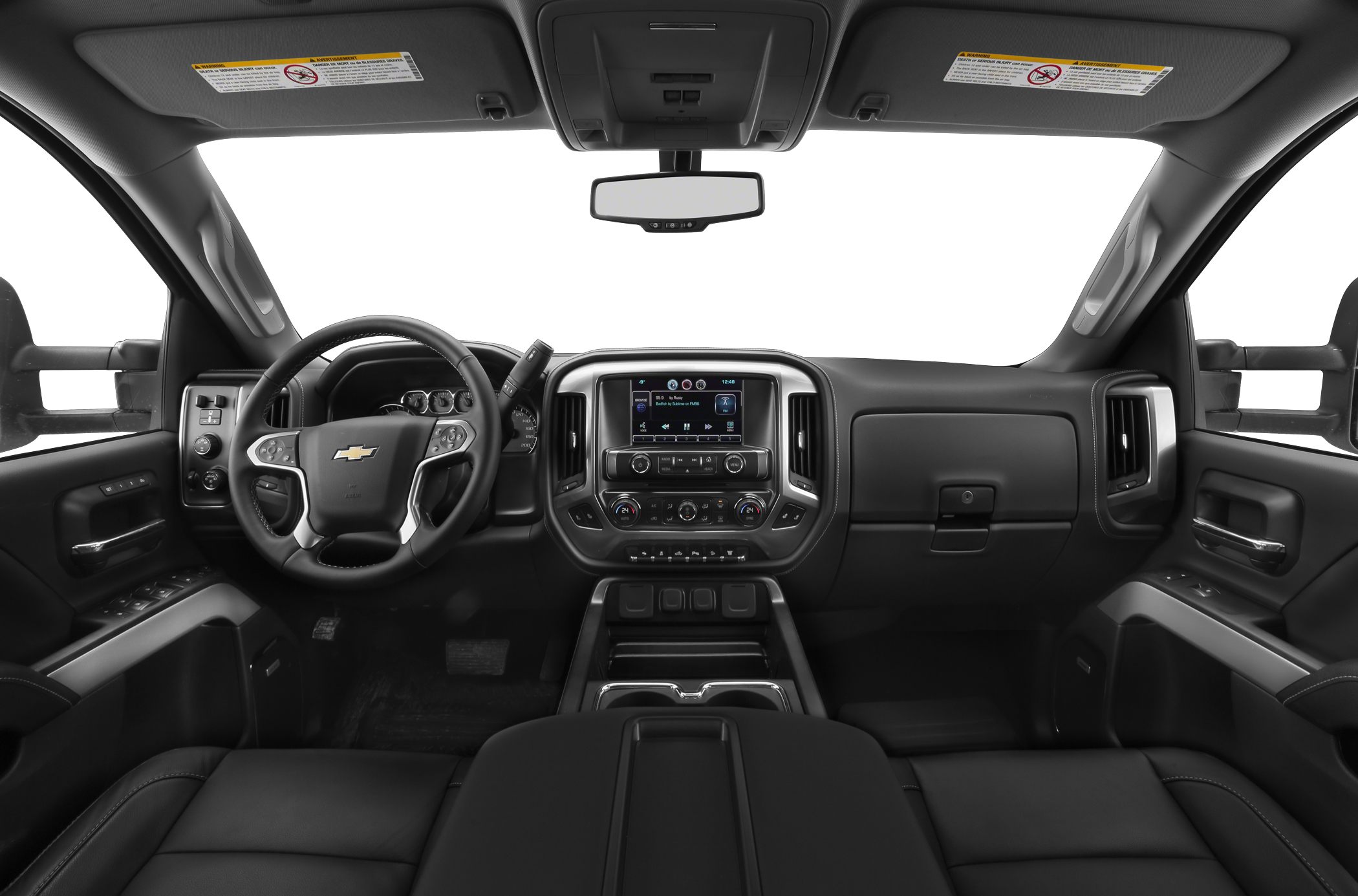 Dashboard with multifunction steering wheel and central touchscreen infotainment