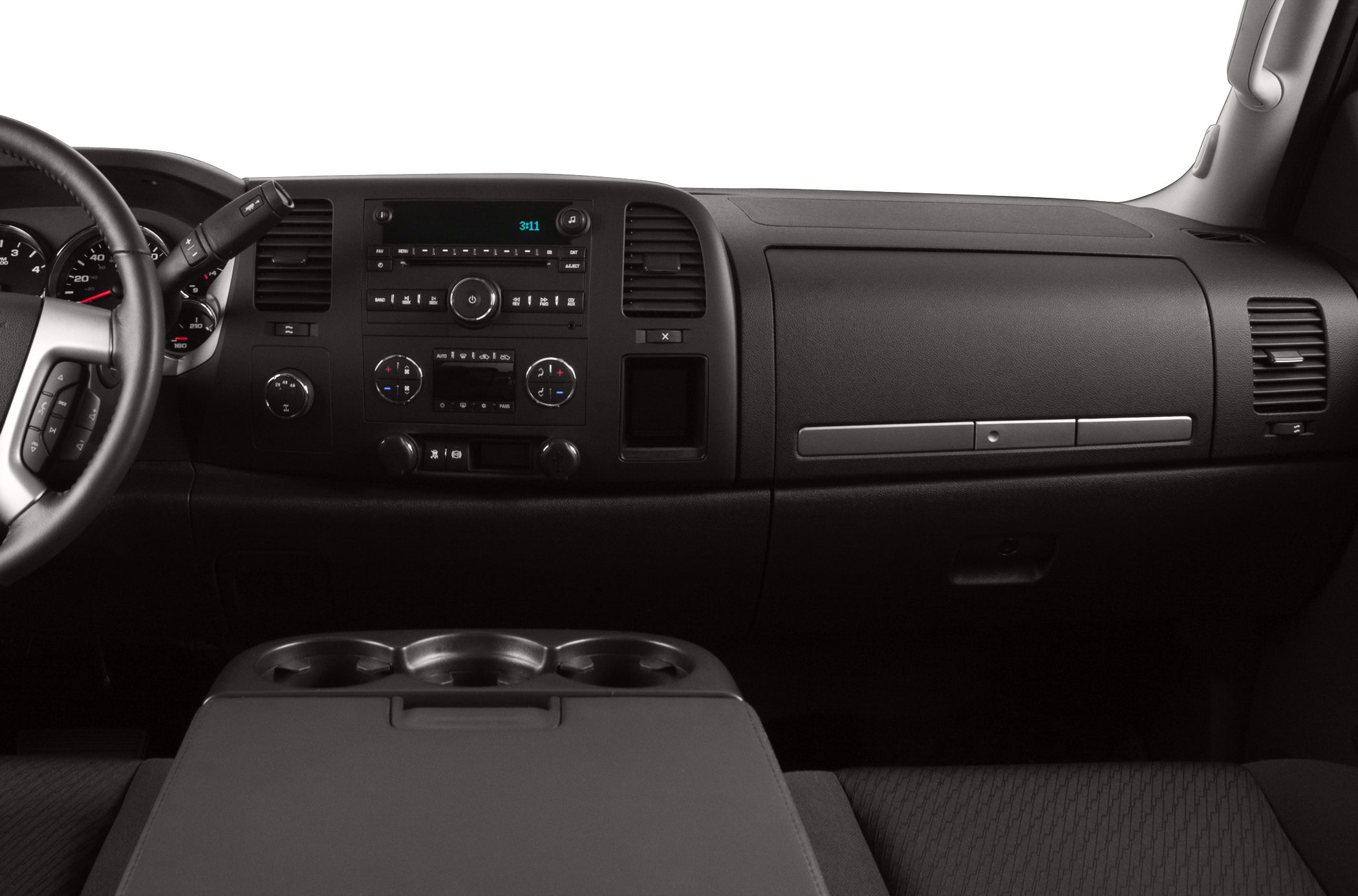 Interior dashboard and center console with steering wheel