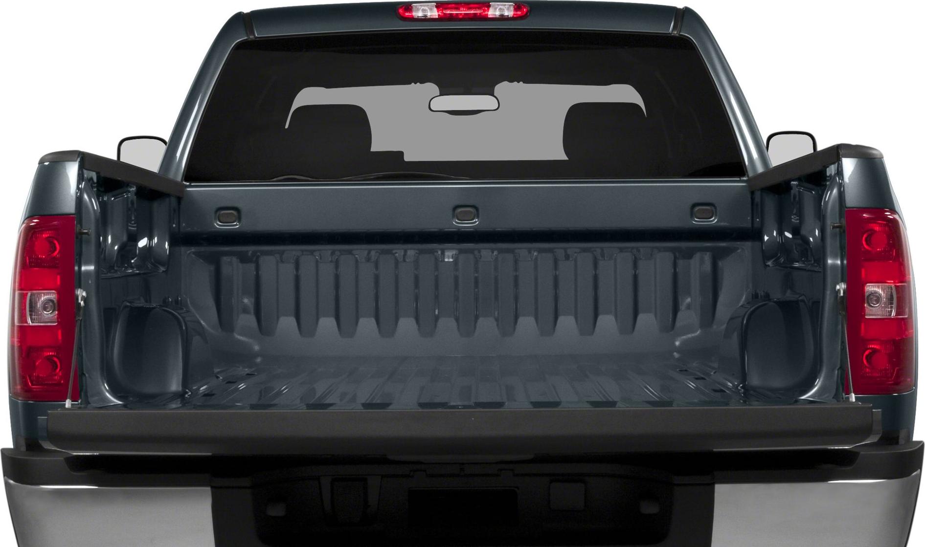 Open long box pickup bed and tailgate of extended cab truck
