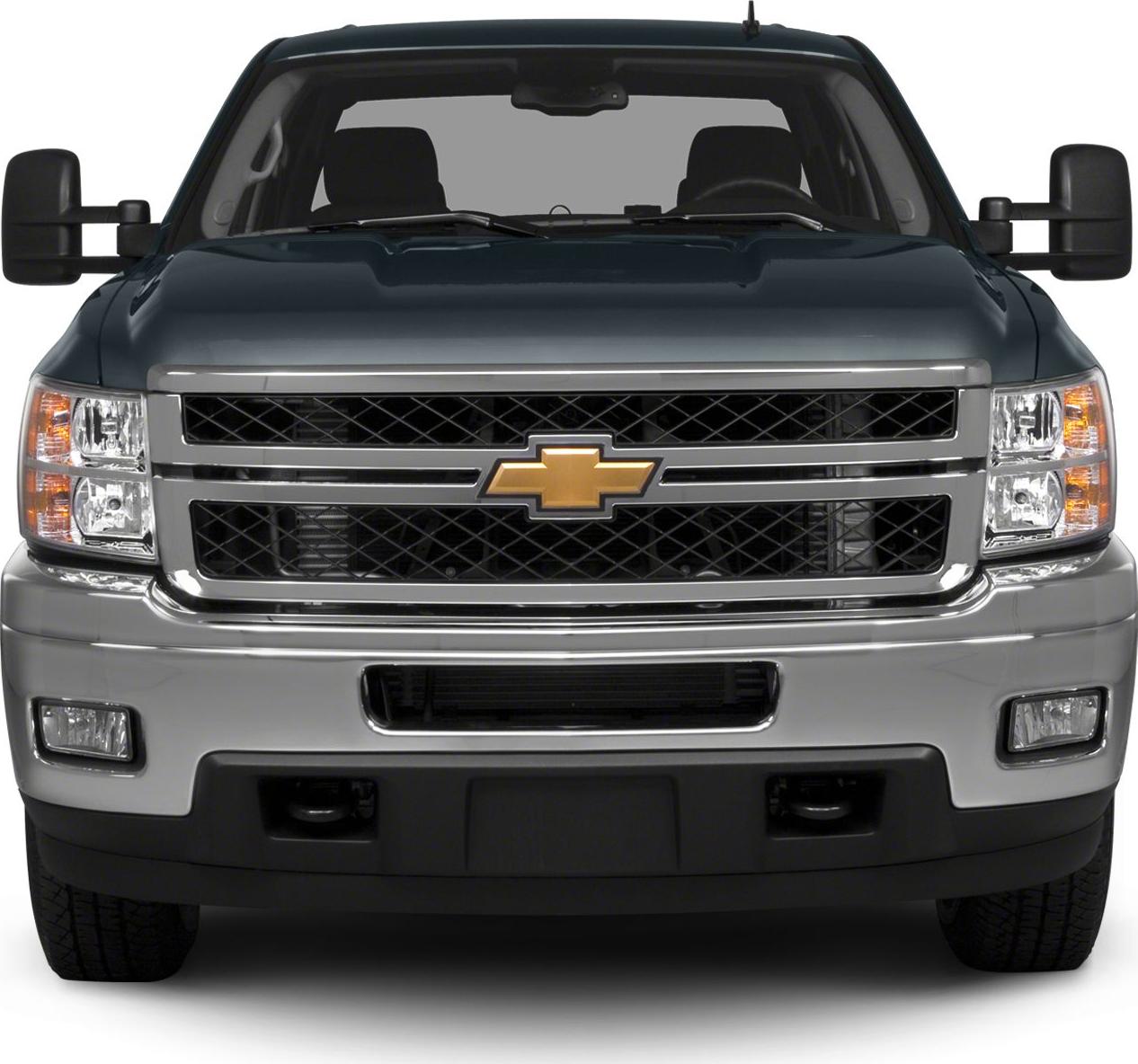 Front view with grille, headlights, bumper and side mirrors