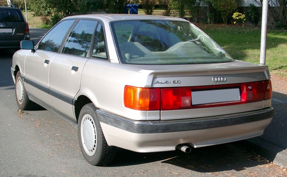 Rear view of classic Audi 90 B3 sedan with hatchback design.