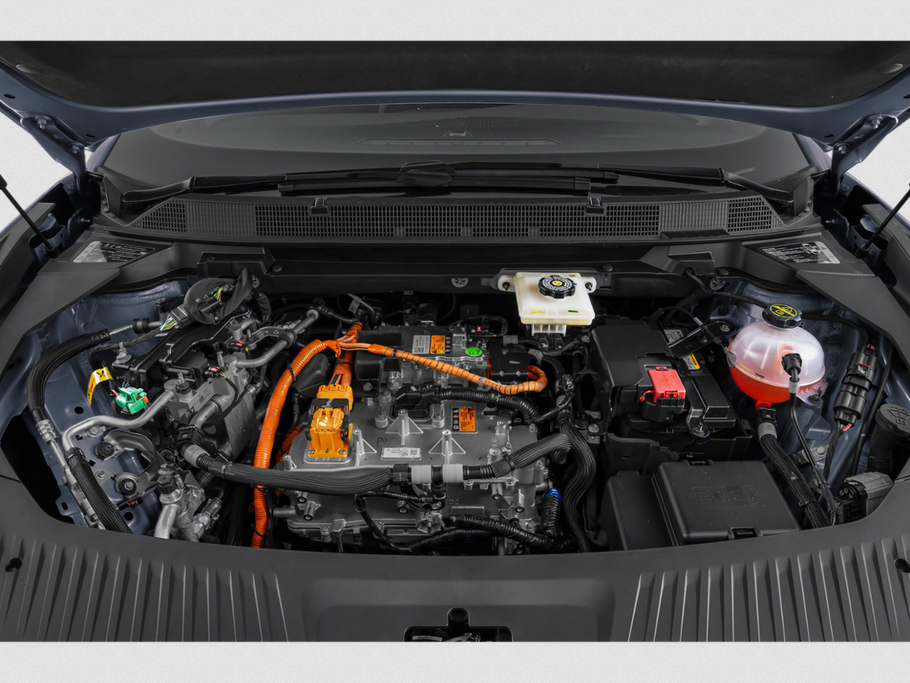 Electric powertrain with high-voltage cables and components under hood