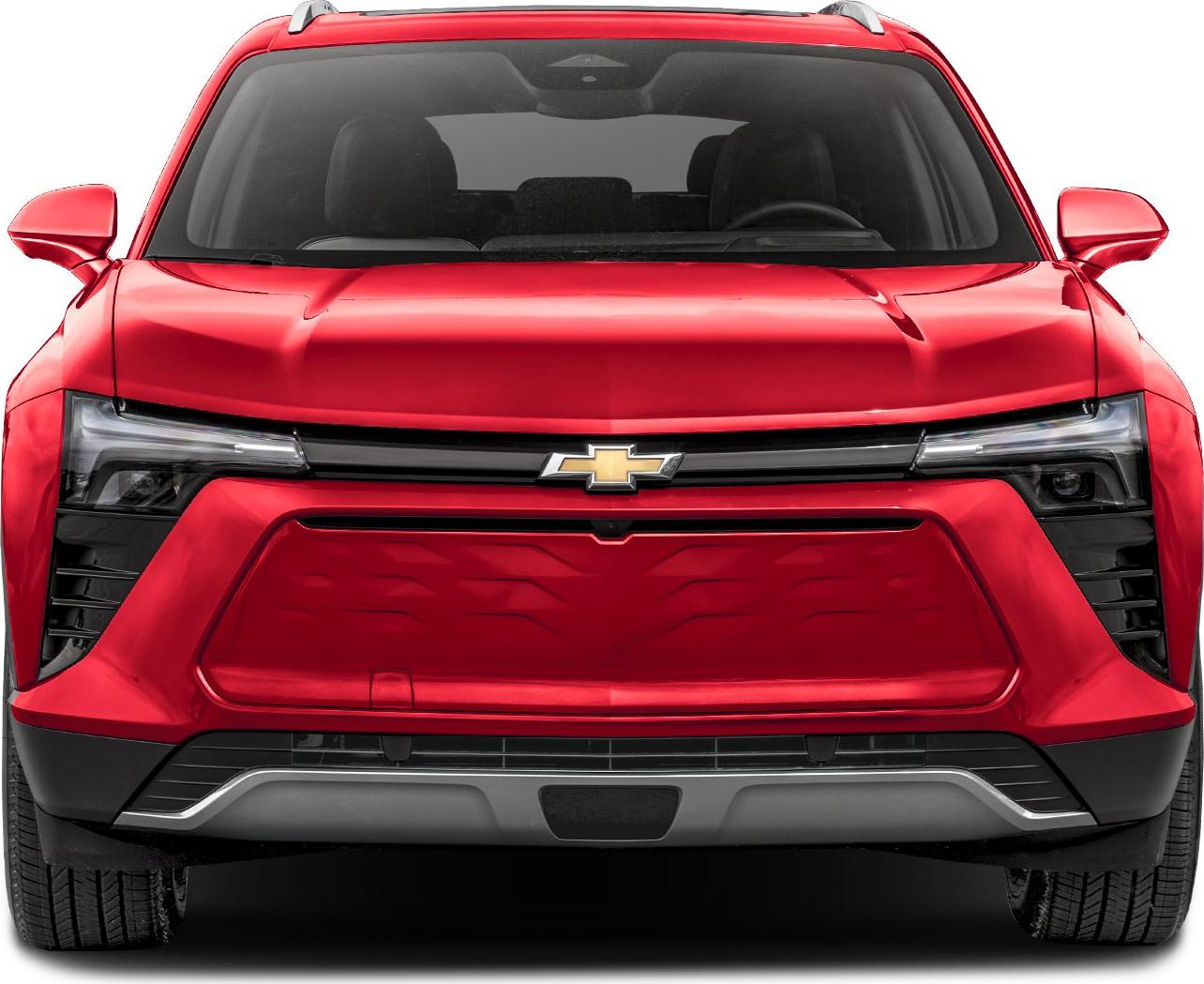 Front view of a modern electric SUV with sleek headlights and distinctive grille design