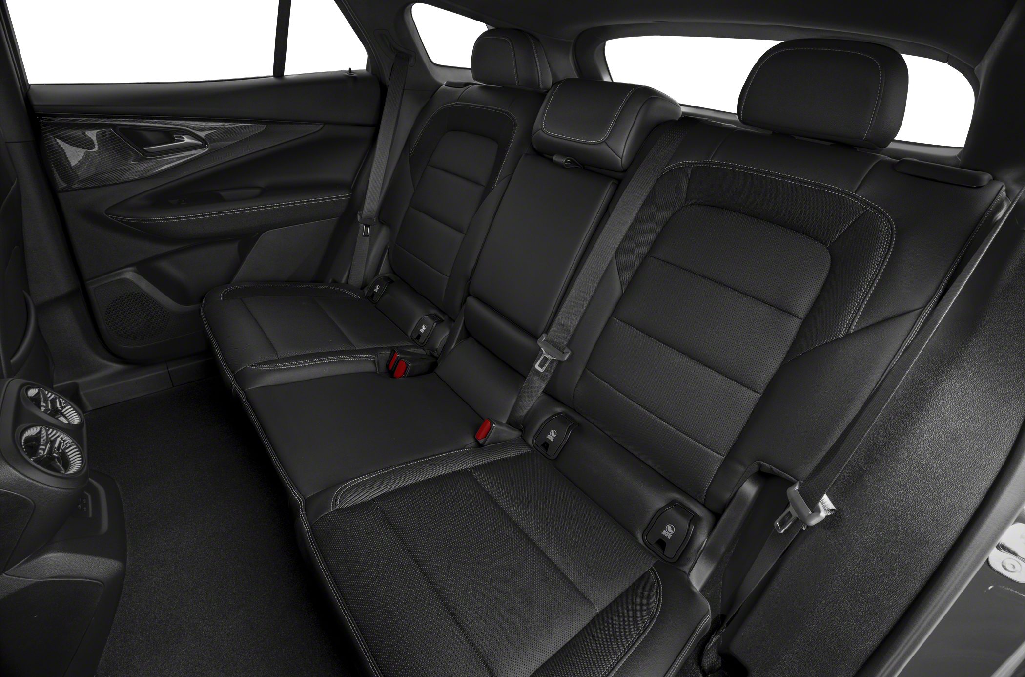 Rear leather seats with detailed stitching and seat belts