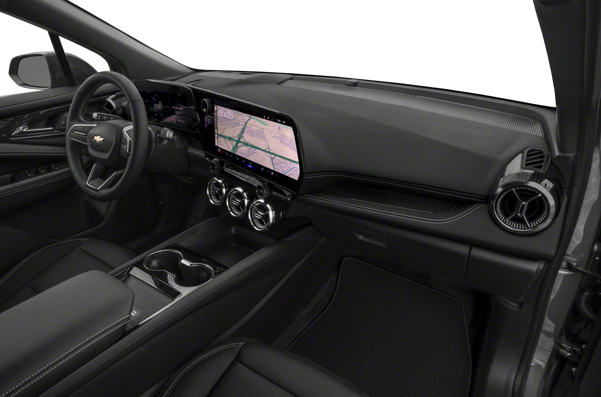 Modern dashboard with digital instrument cluster and large touchscreen infotainment.