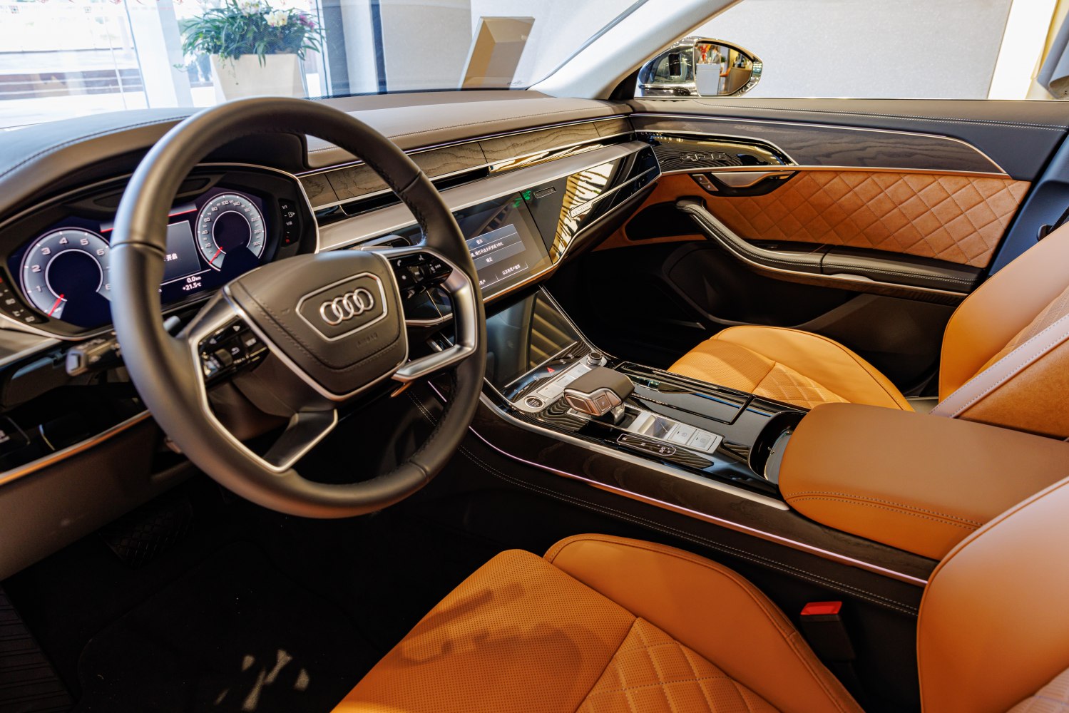 Luxury interior with quilted leather seats and digital instrument panel