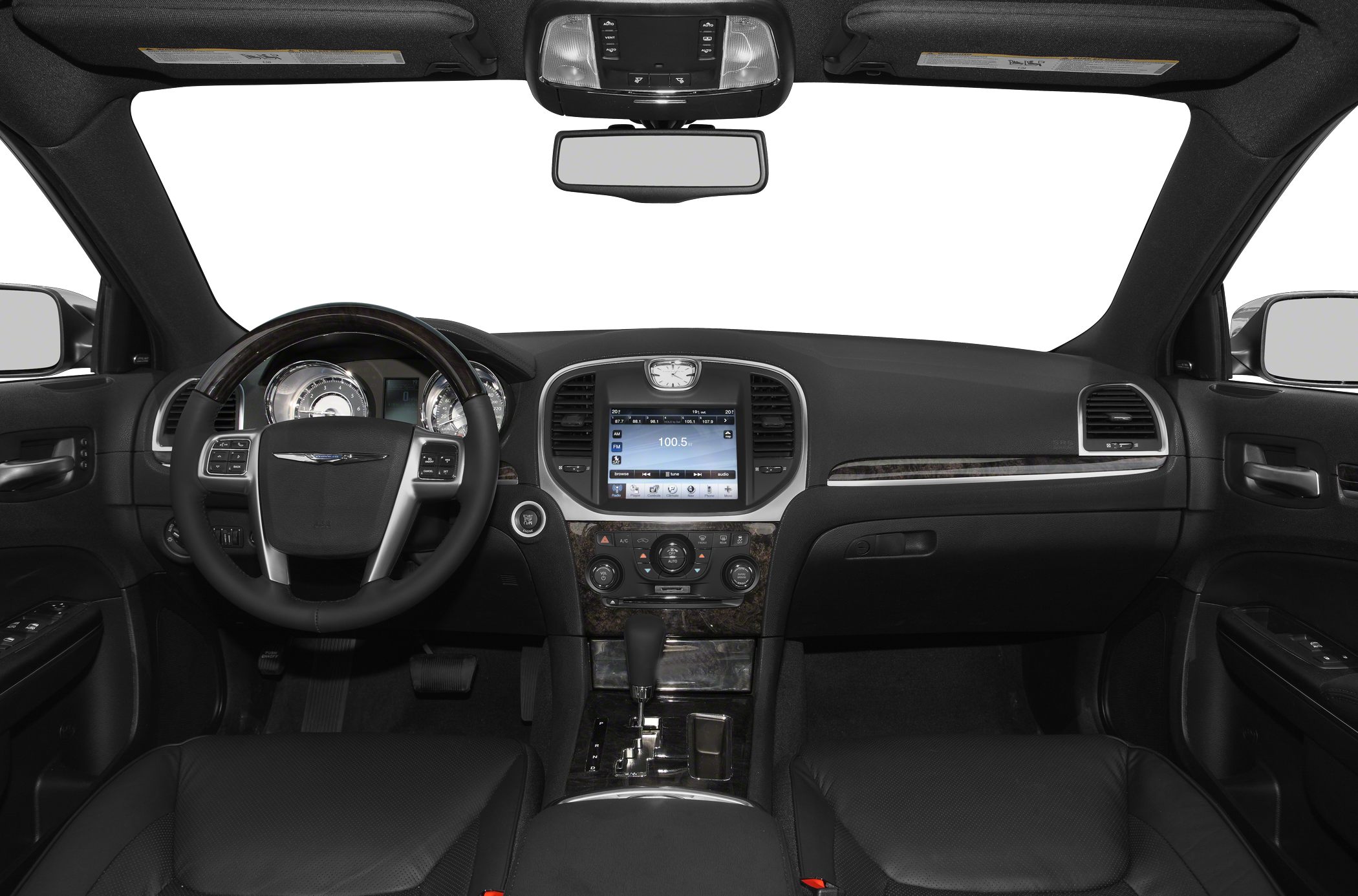 Interior dashboard with touchscreen console and steering wheel controls