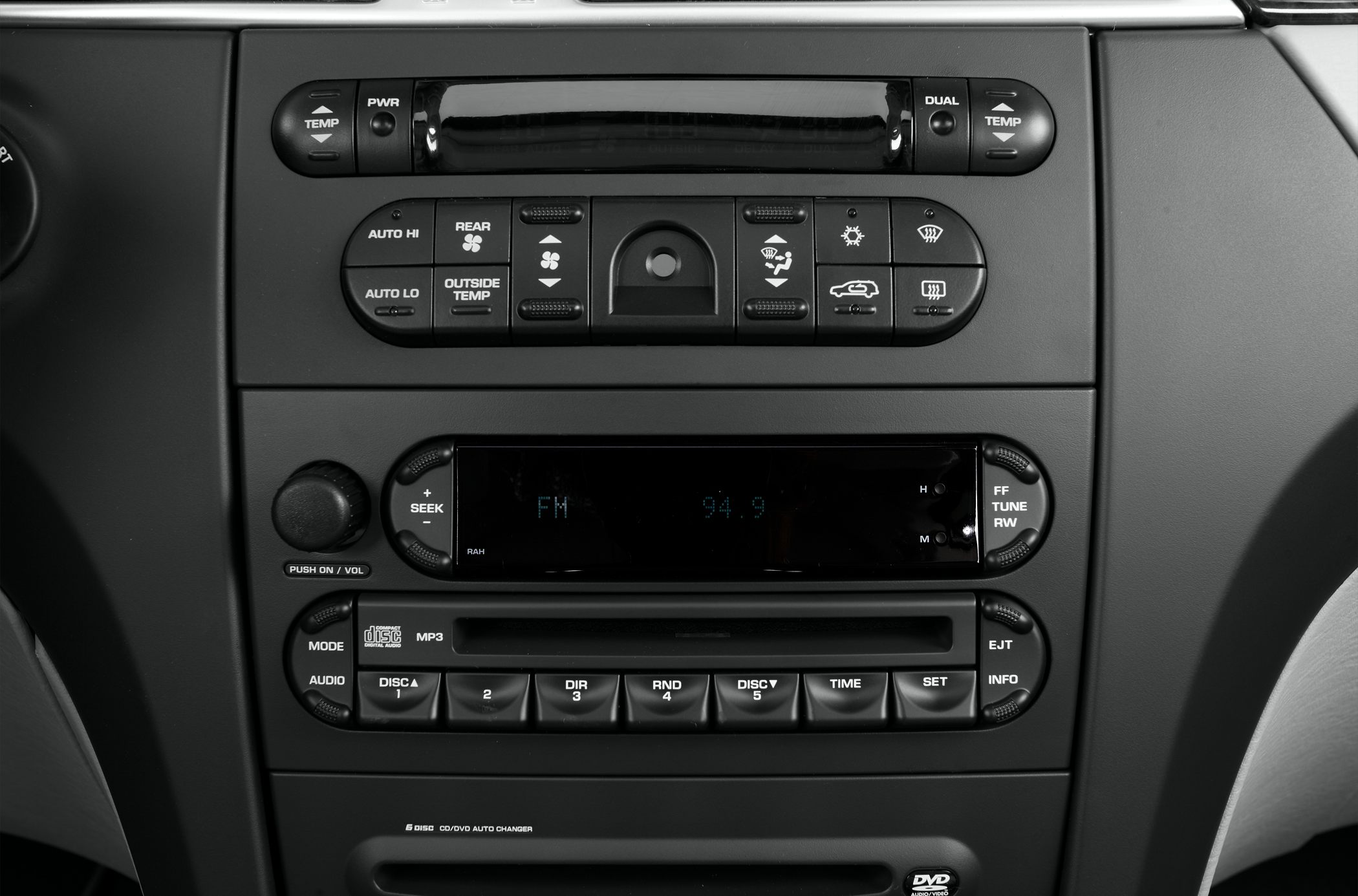 Climate control and audio system panel with dual temperature and media controls