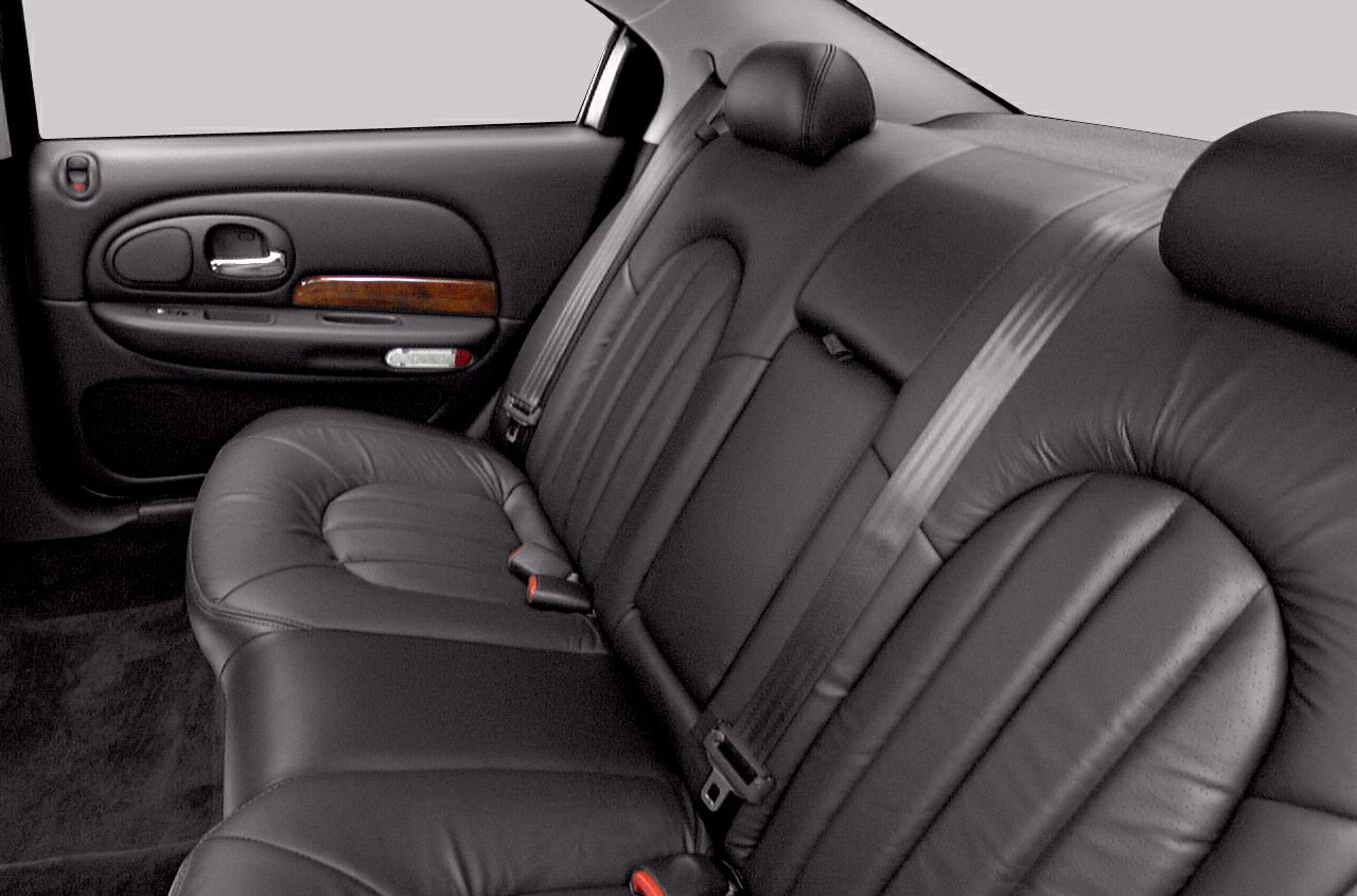 Luxurious rear leather seats with wood trim door panel