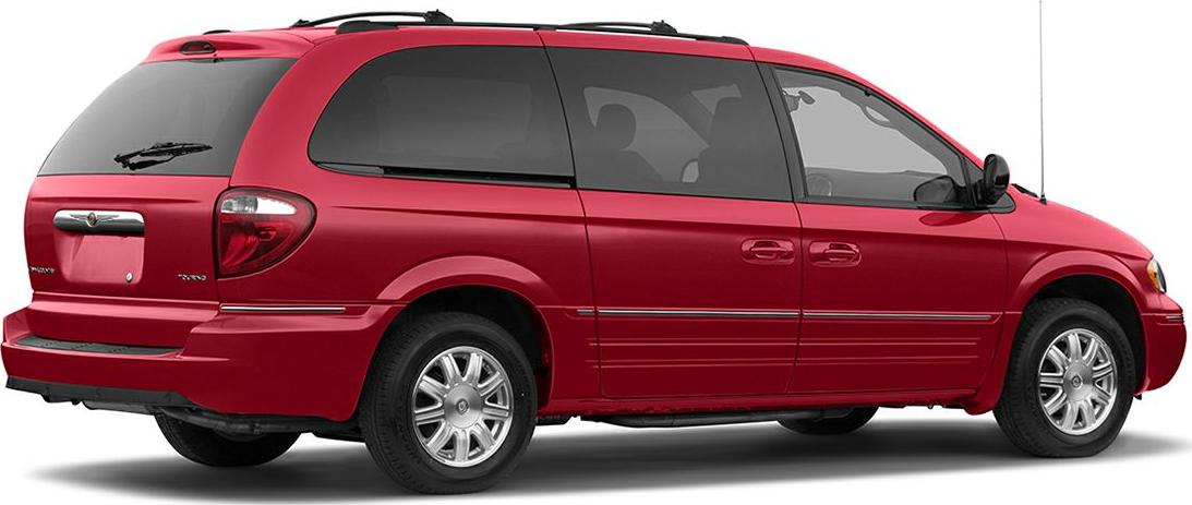 Minivan side profile with sliding doors and roof rails