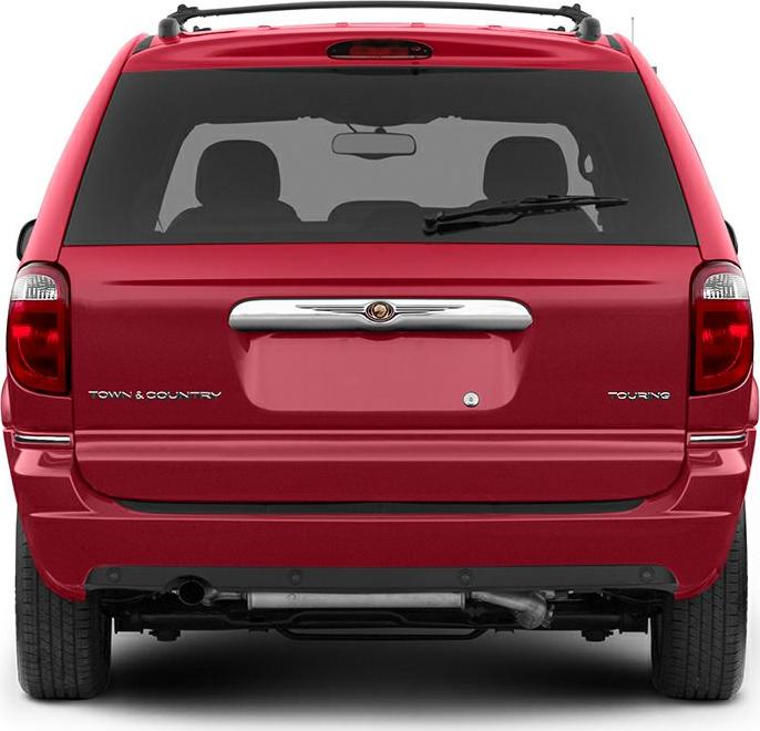Rear view with taillights, rear windshield wiper, chrome trim