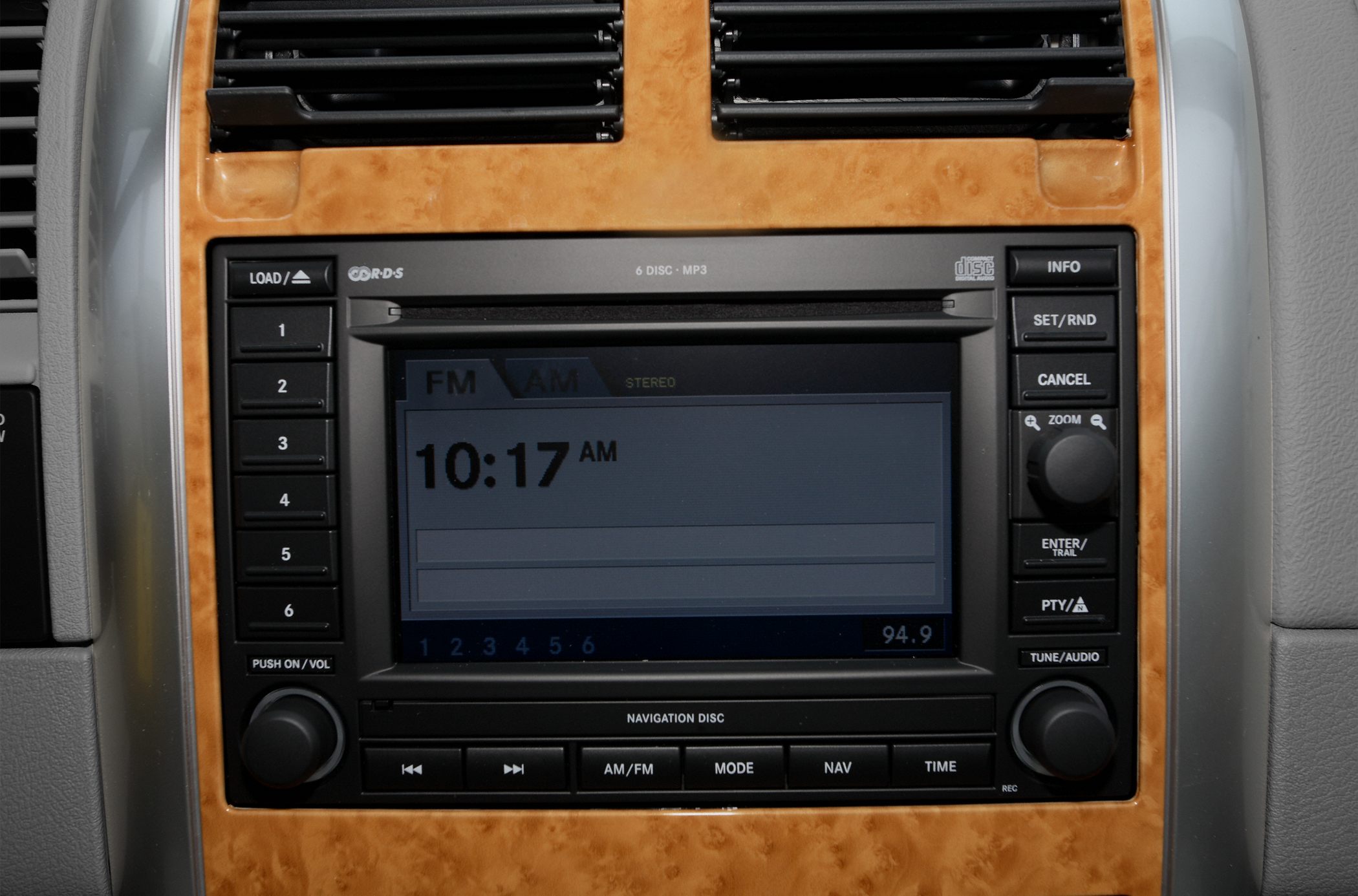 Car stereo system with wood trim and navigation display