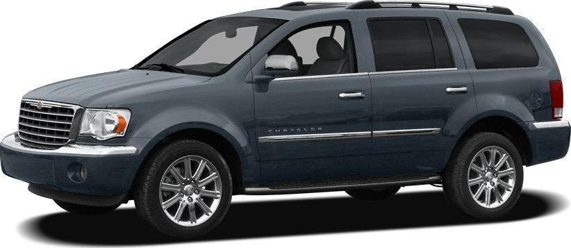 Side view of mid-size SUV with chrome wheels and roof rails