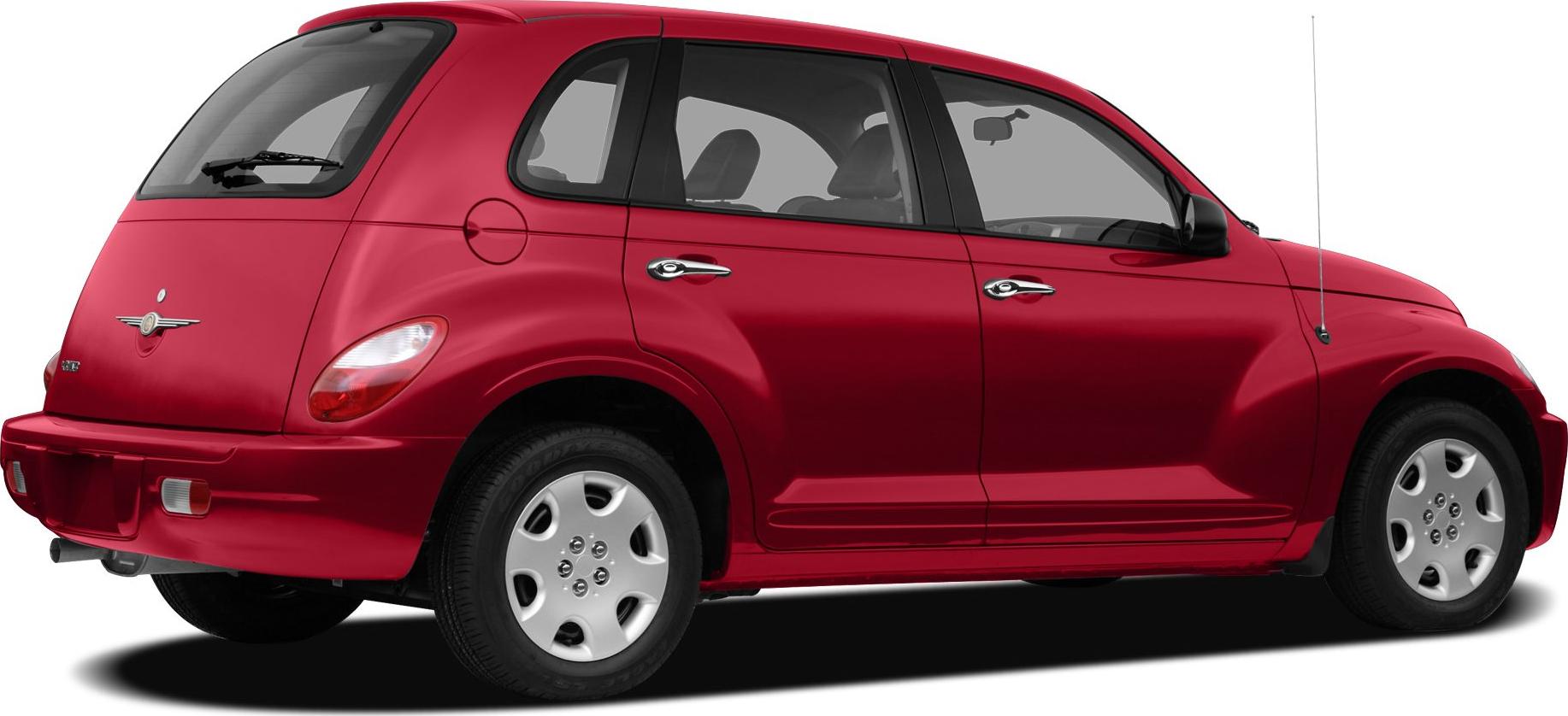 Red retro-styled rear side with chrome door handles and distinct wheel design