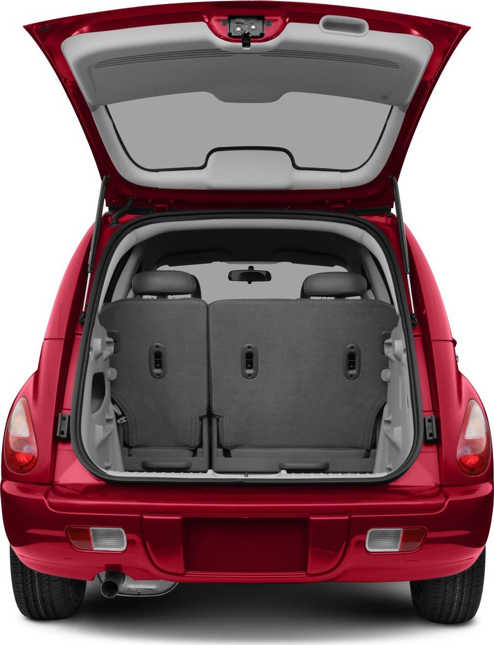 Open trunk showing rear cargo space and folded rear seats