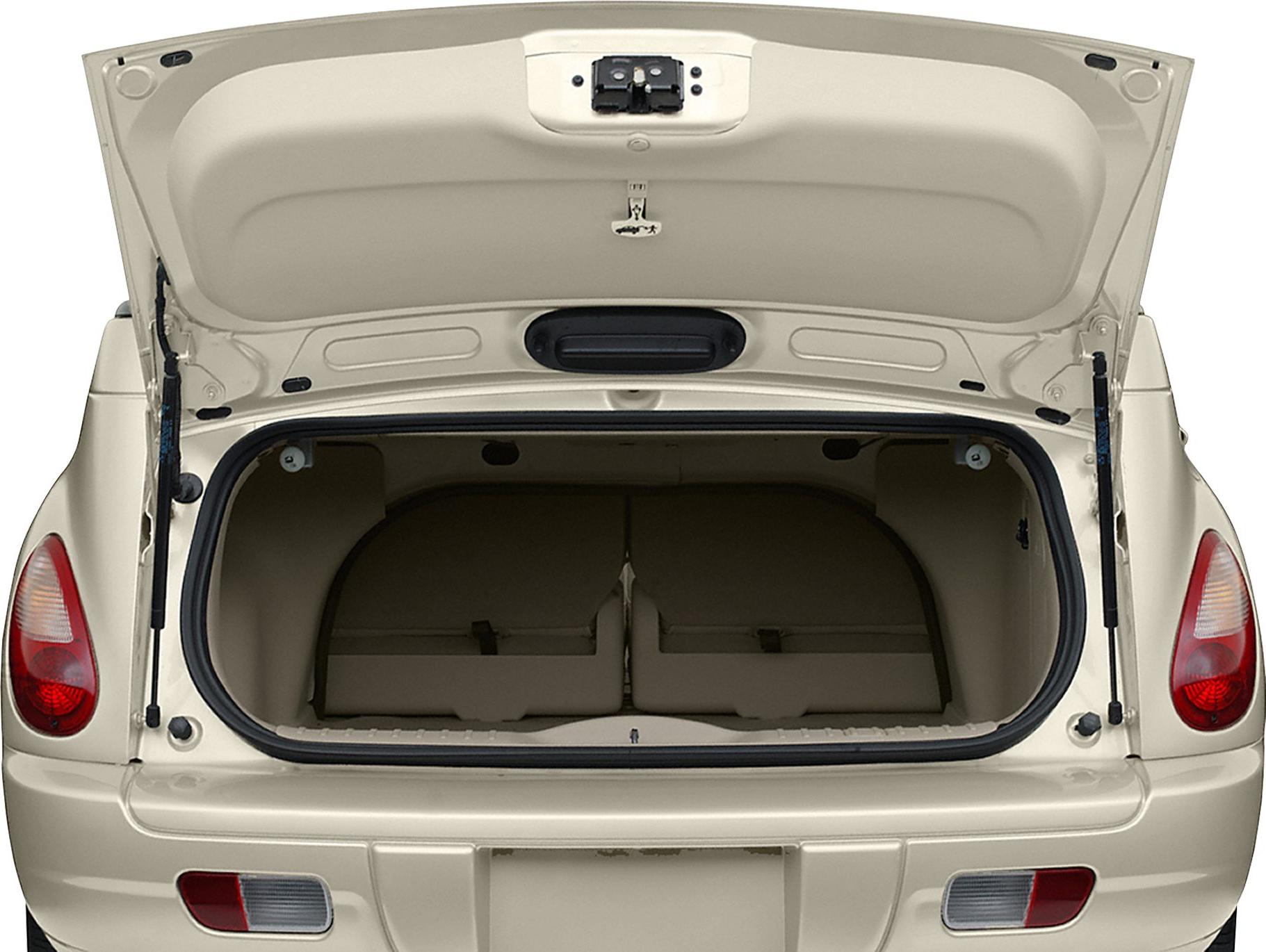 Open trunk and rear of vintage style compact hatchback