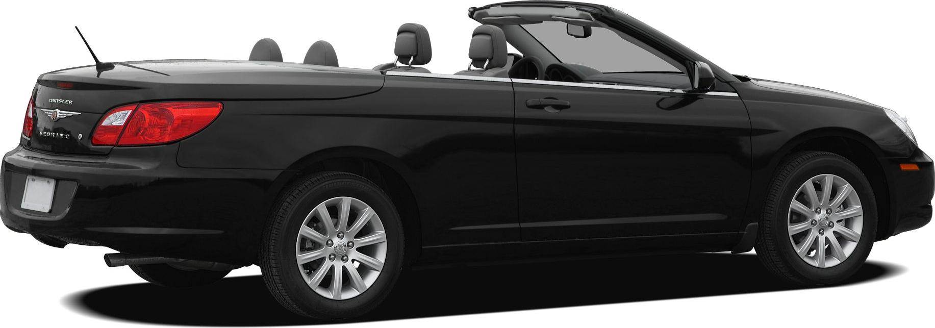 Rear and side view of black convertible with open roof
