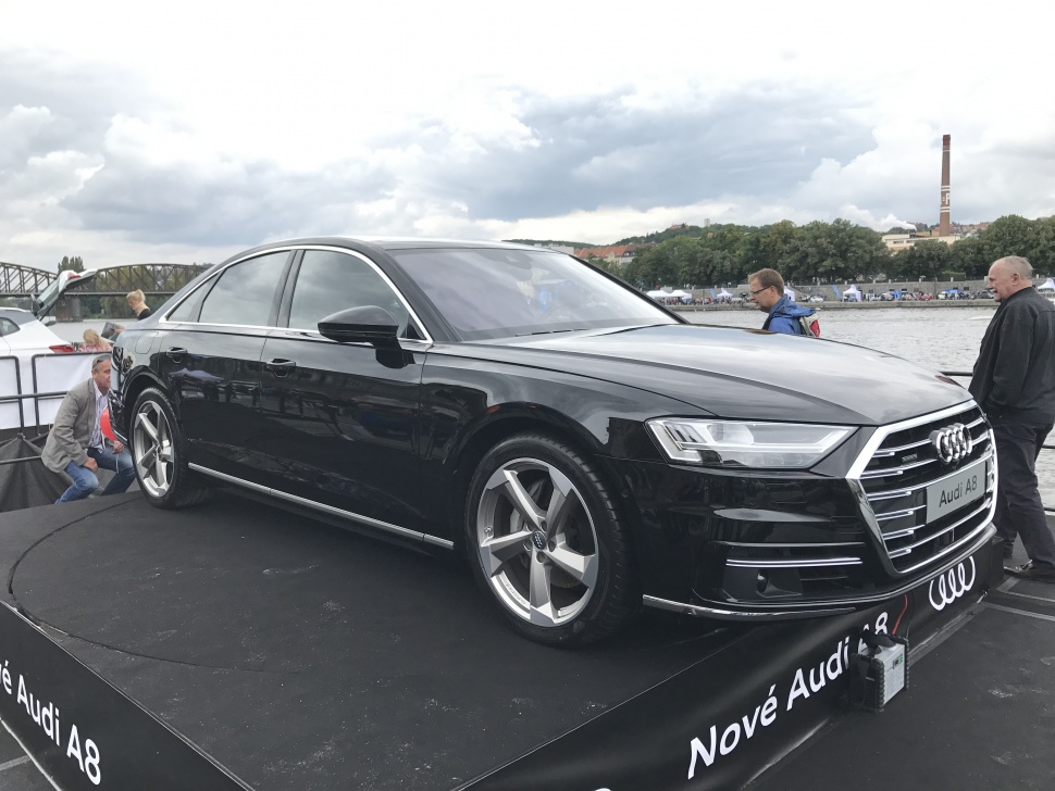 Luxury sedan with LED headlights and distinctive front grille