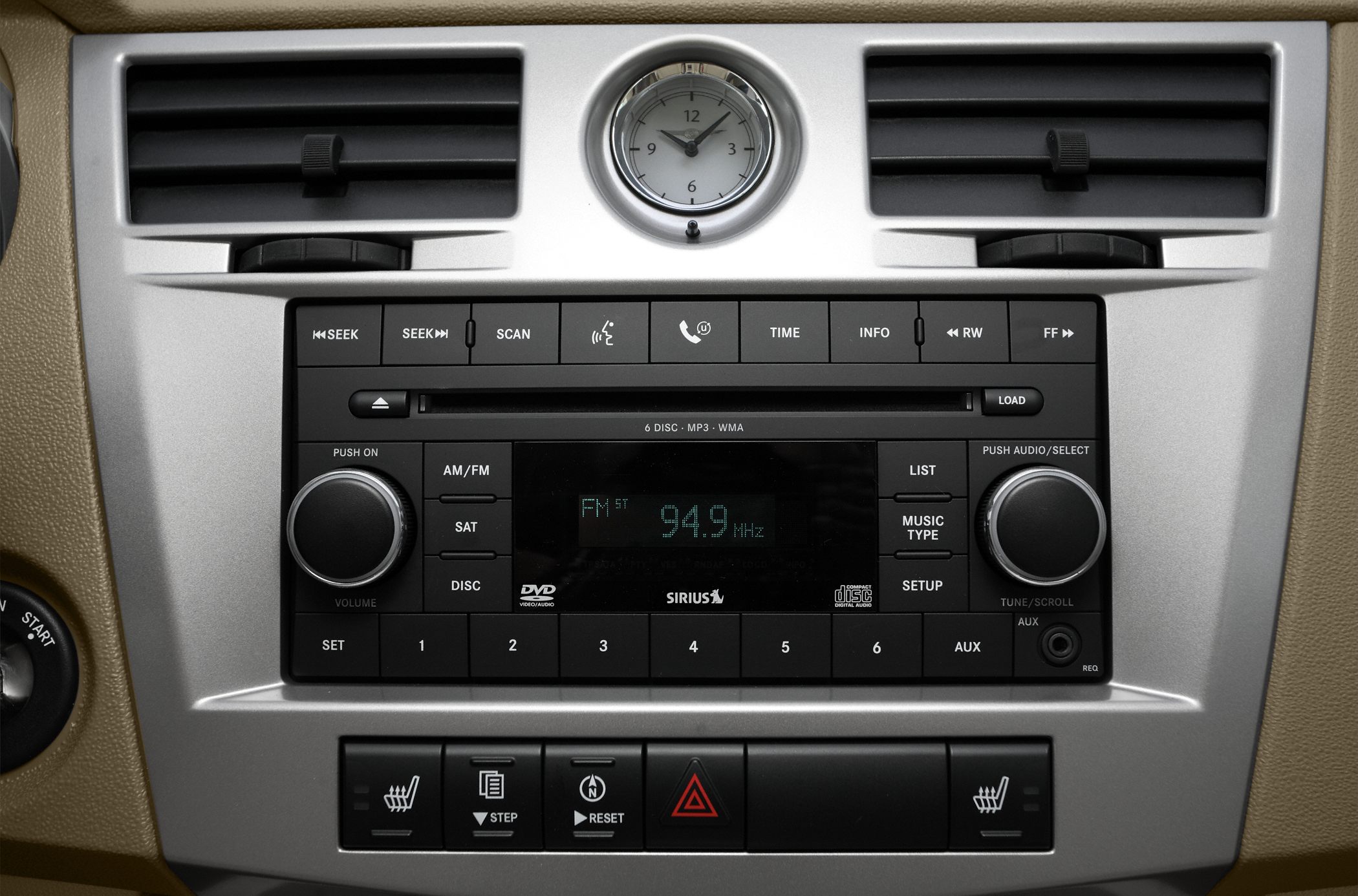 Car audio system with FM radio and dashboard clock