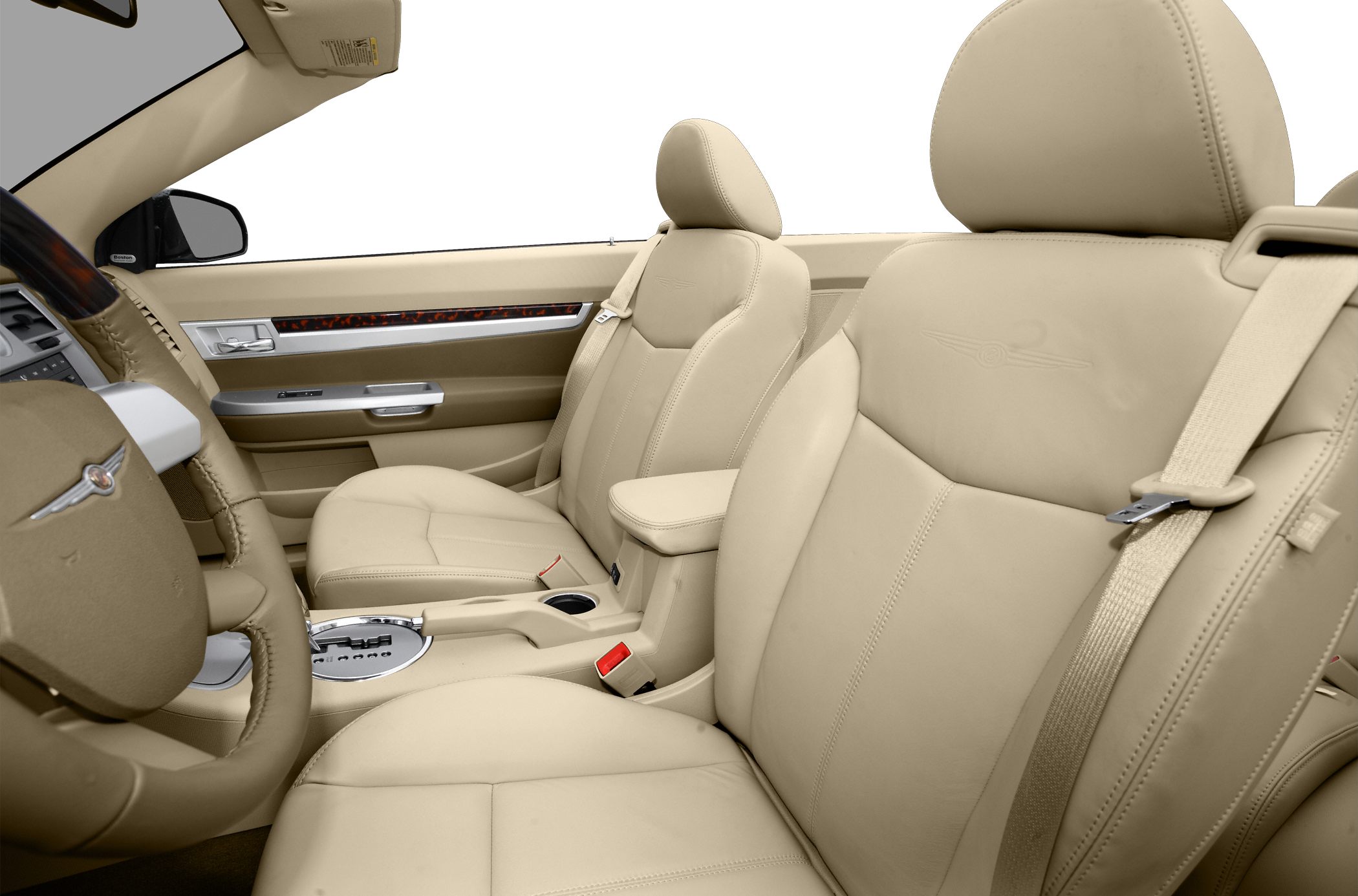 Beige leather seats with embossed logo and beige interior trim