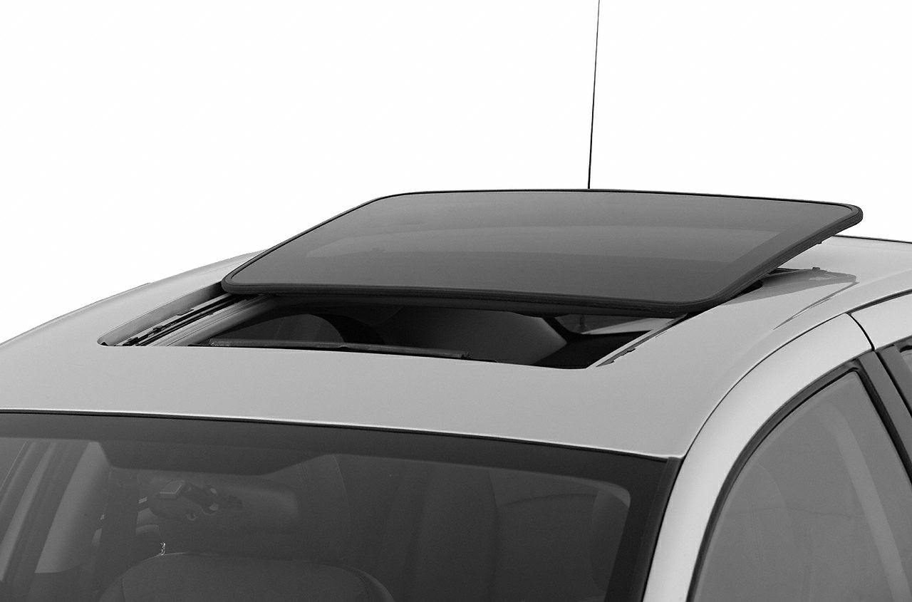 Open tilting sunroof glass panel on a sedan roof