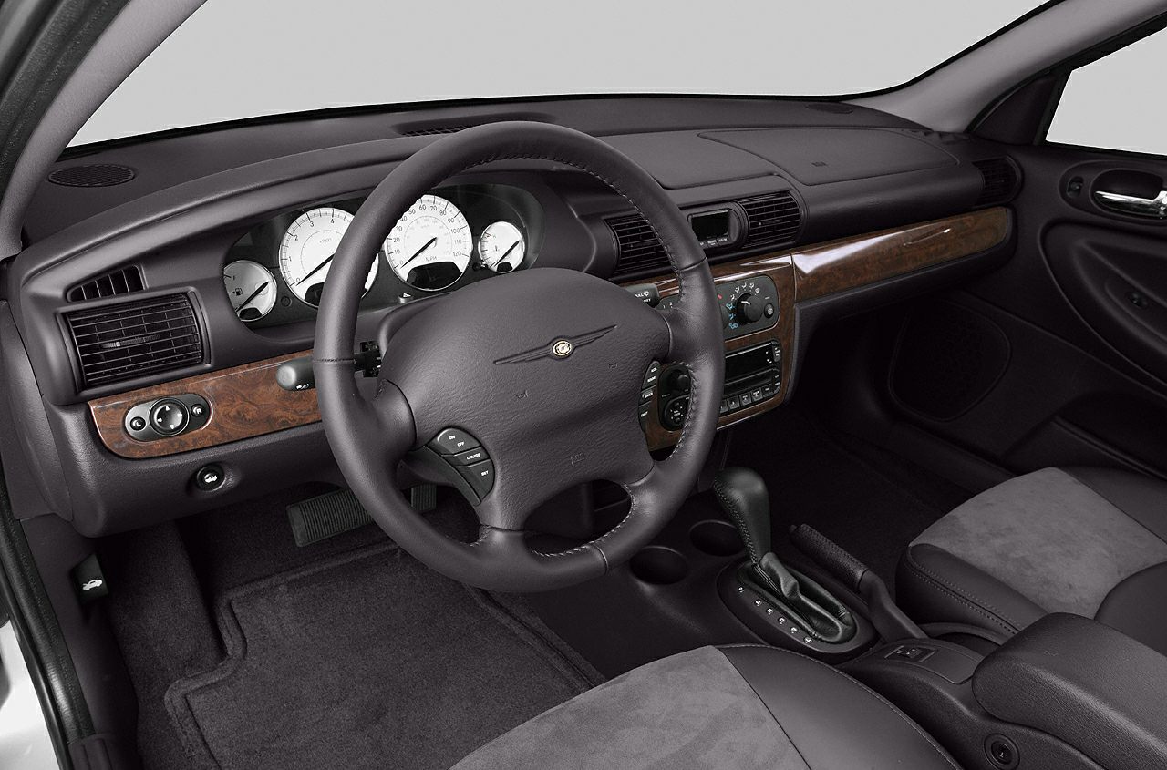 Dashboard and steering wheel with wood trim and automatic gearshift