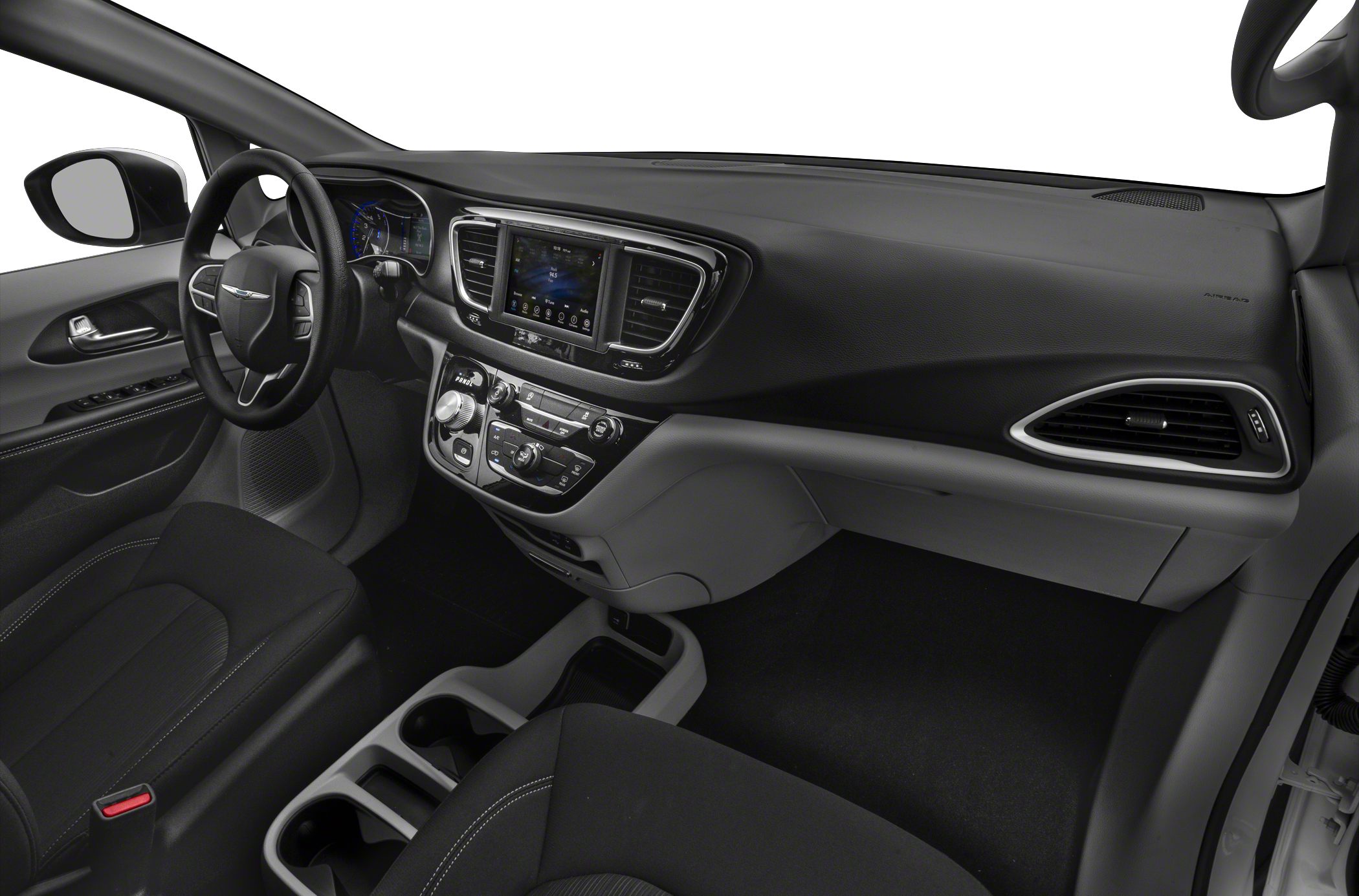 Modern dashboard with infotainment screen and steering wheel controls