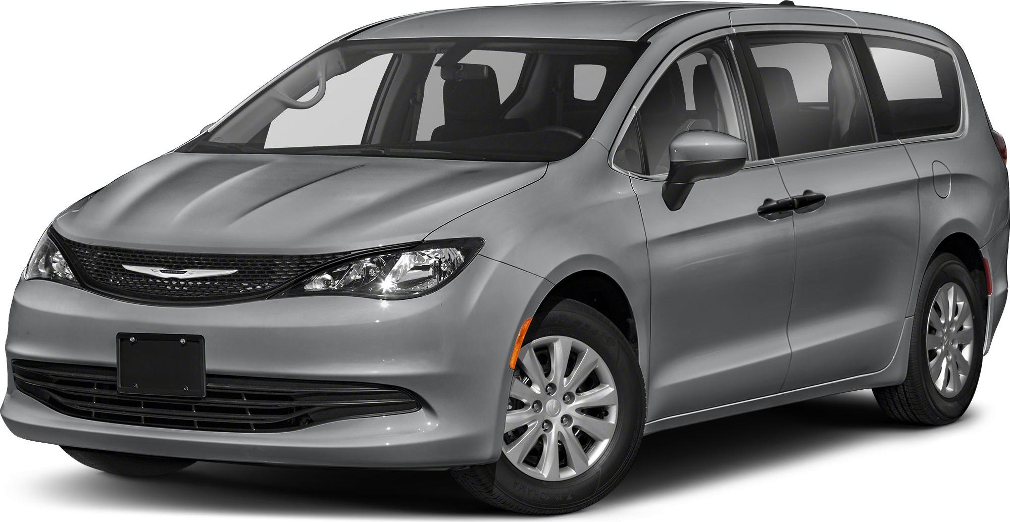 Silver minivan front 3/4 view with headlights and grille visible