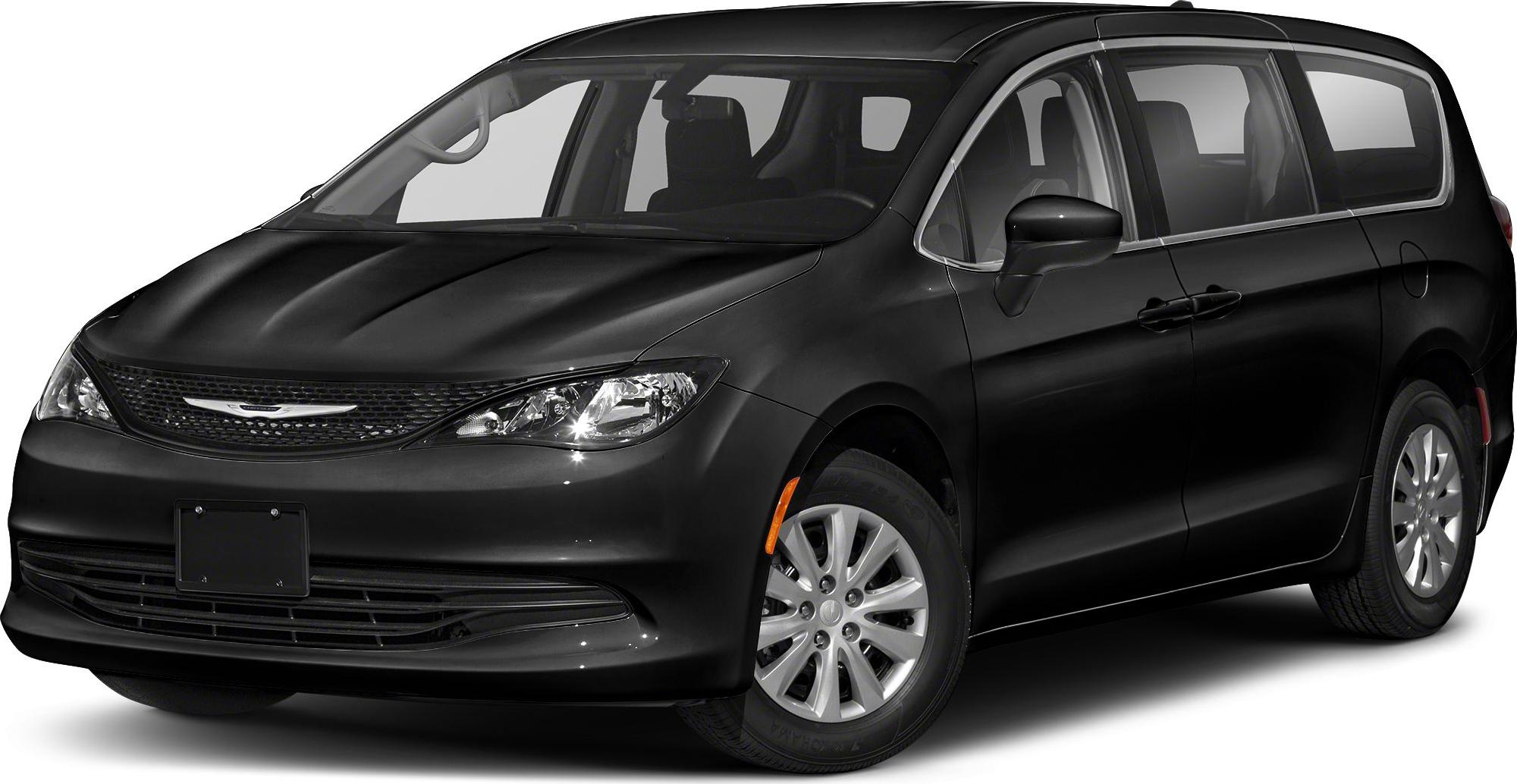 Front and side view of a sleek black minivan with sliding doors