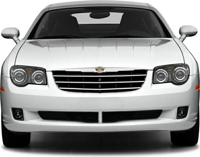 Front view showing distinctive grille and dual round headlights.