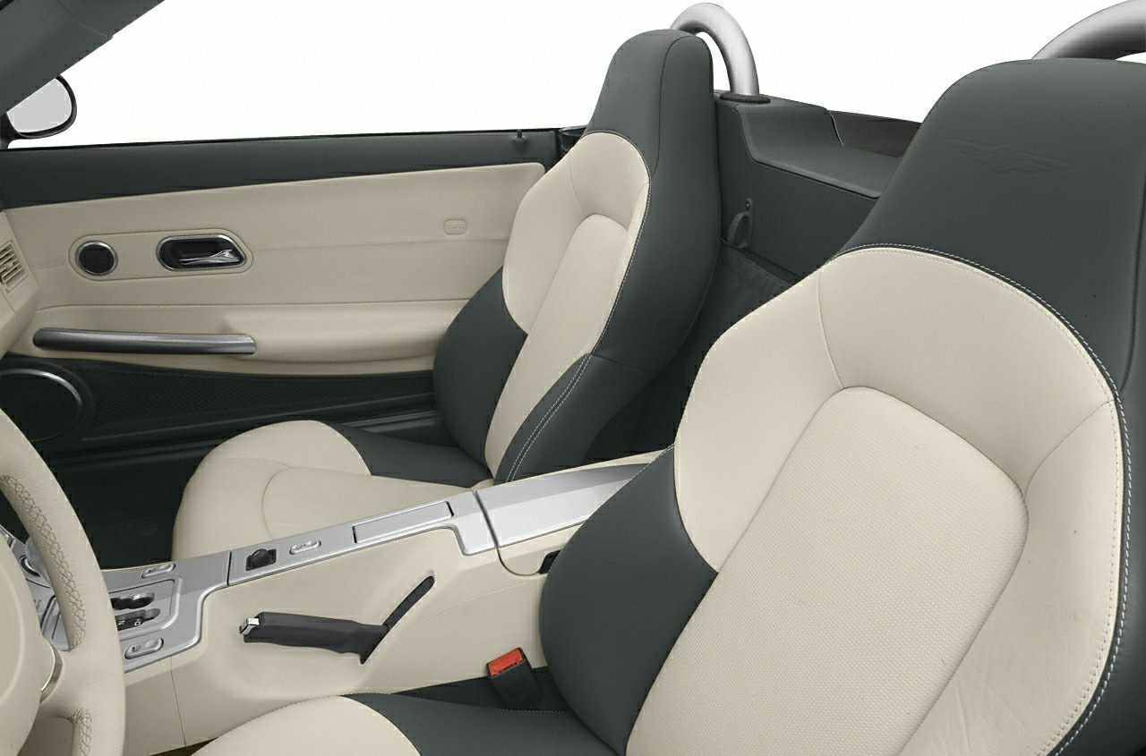 Leather seats and center console in convertible car interior