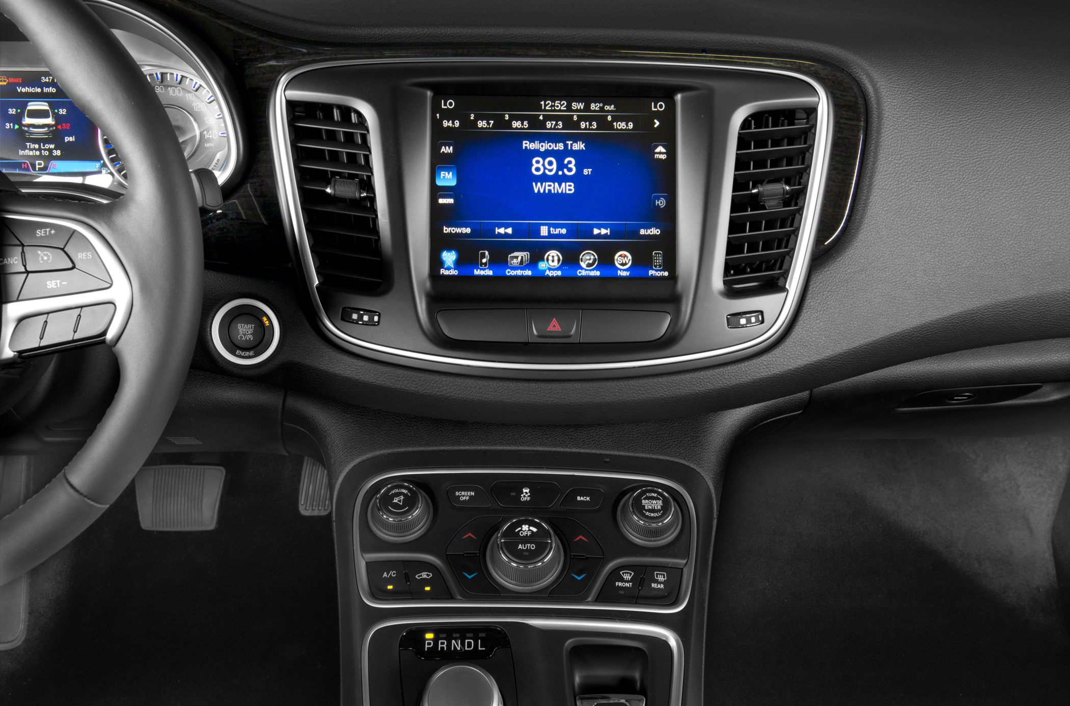 Digital dashboard, touchscreen infotainment, rotary gear selector interior features