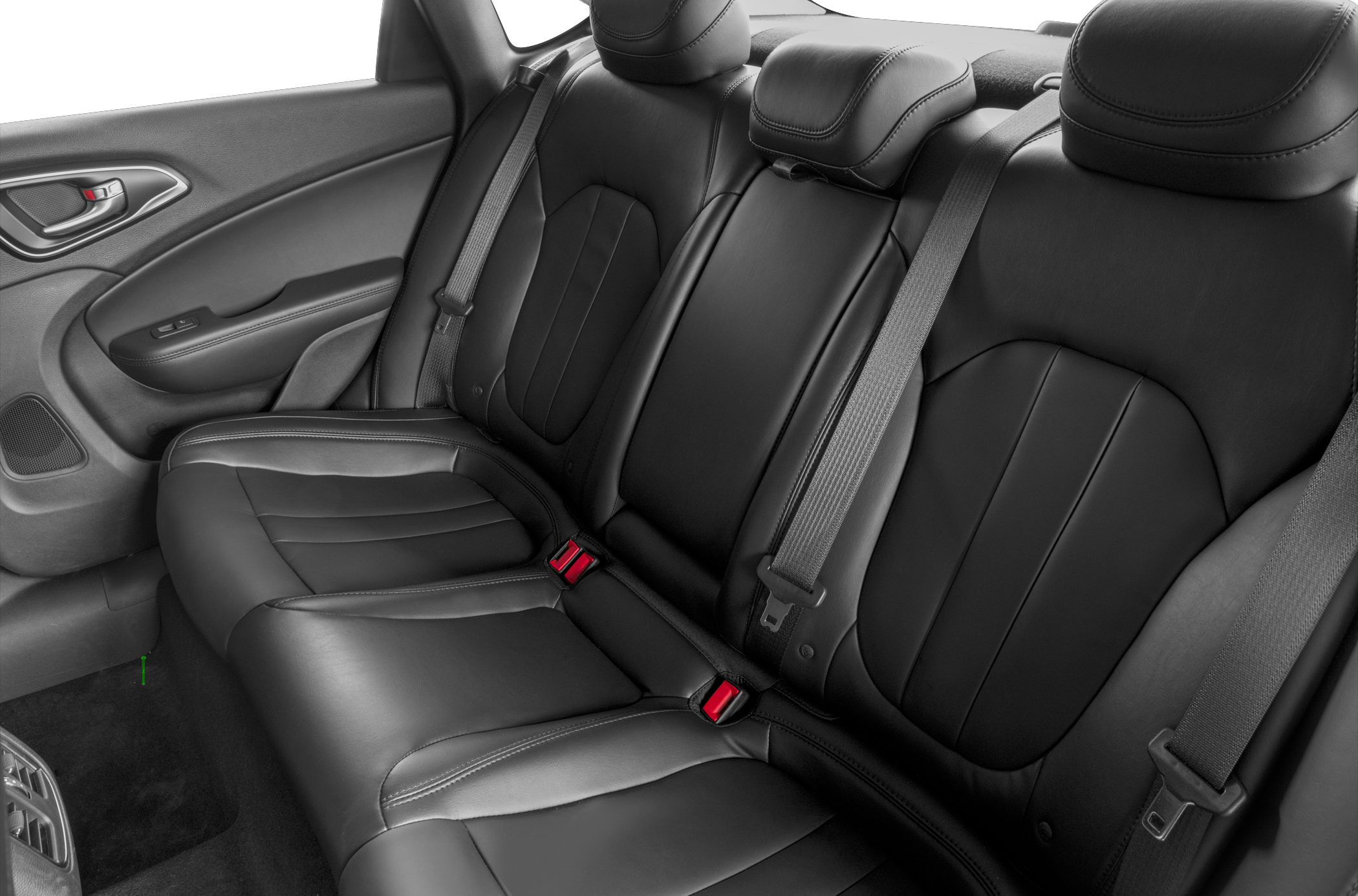 Black leather rear seats with seat belts and headrests
