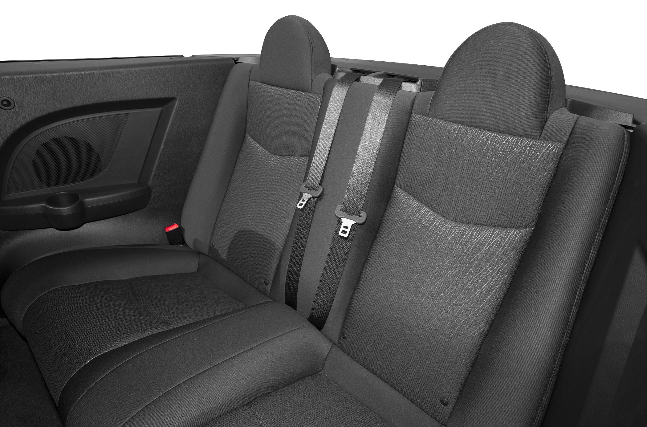 Rear seats with fabric upholstery and seatbelts