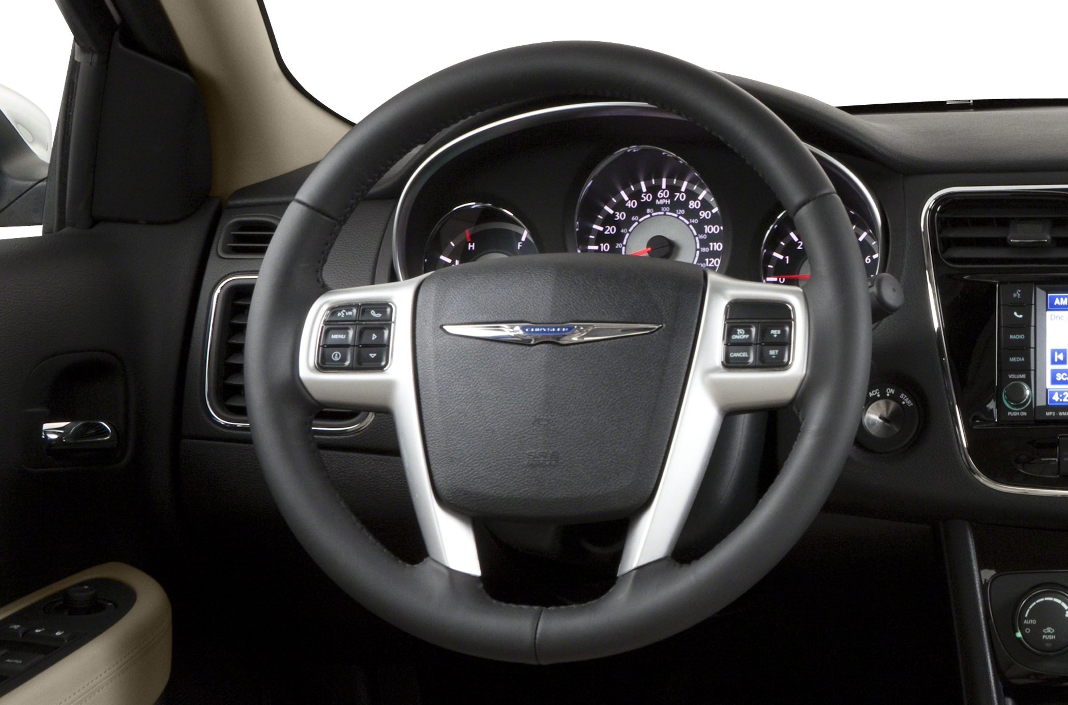 Steering wheel and instrument cluster with controls in car interior