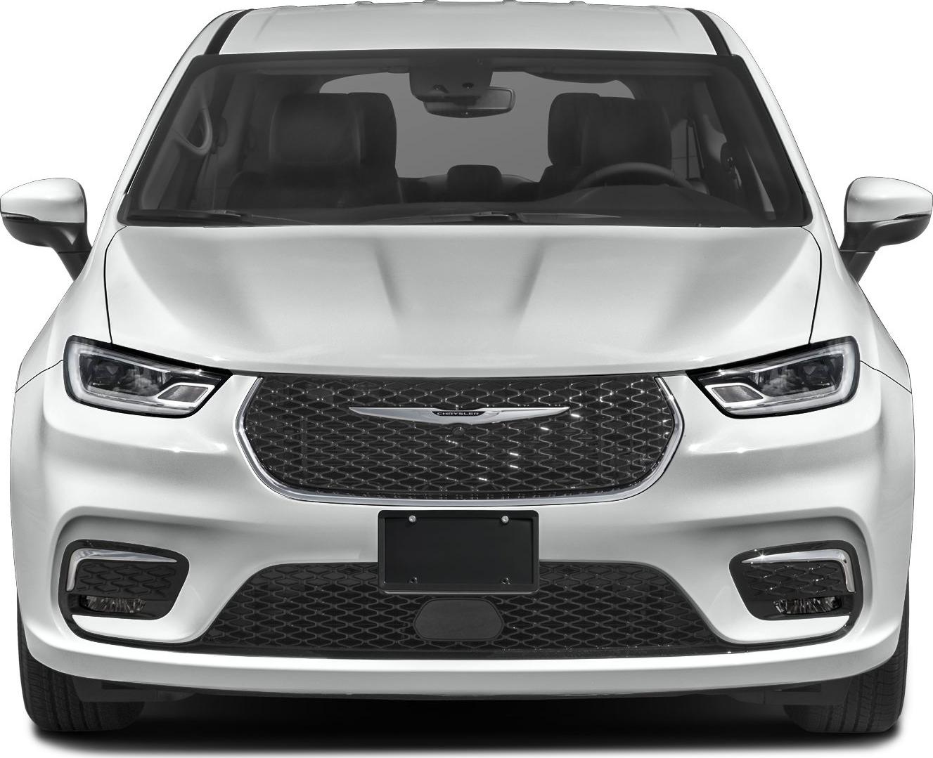 Minivan front view with modern headlights and mesh grille design
