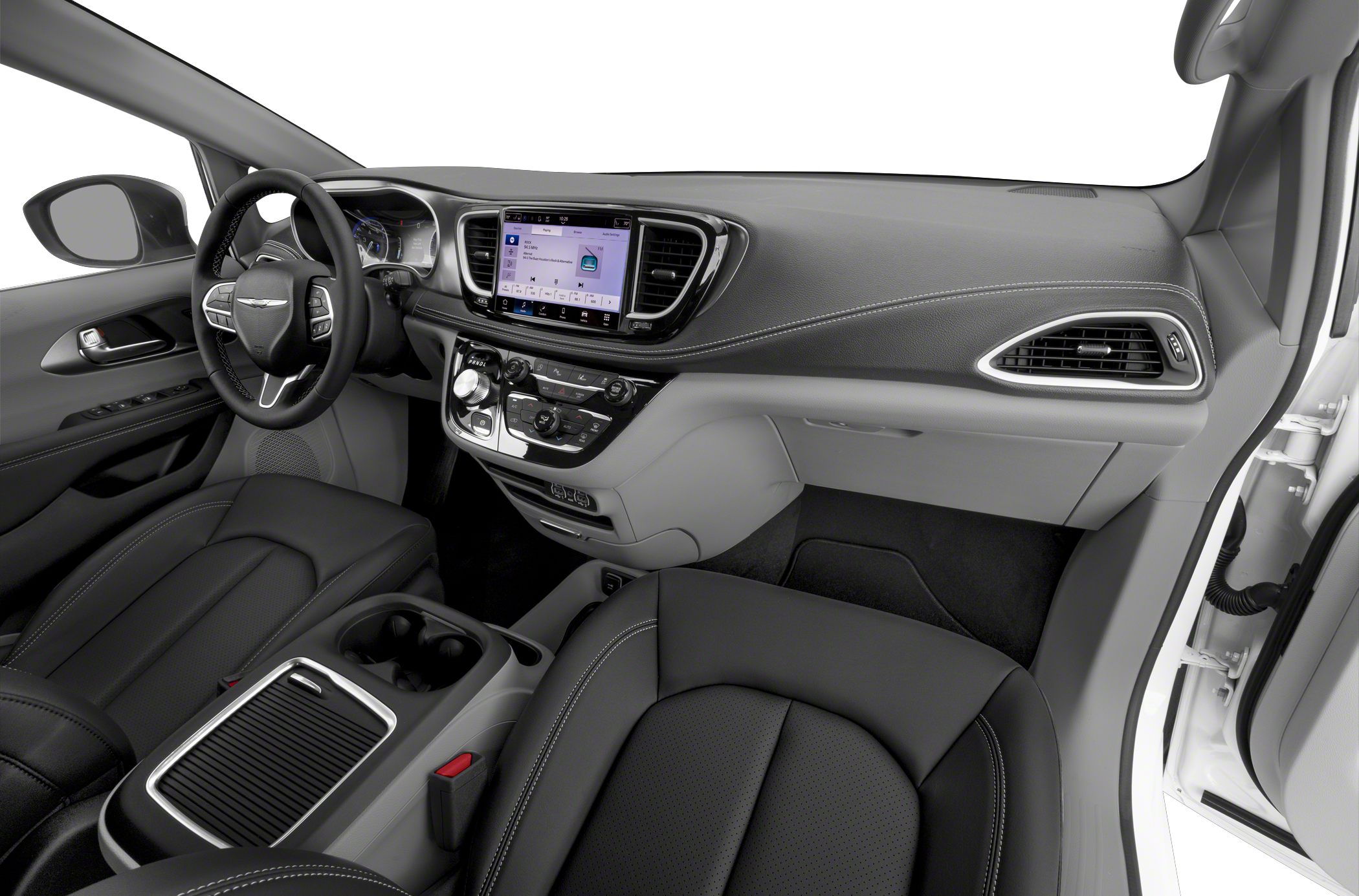Modern minivan interior with digital dashboard and center console