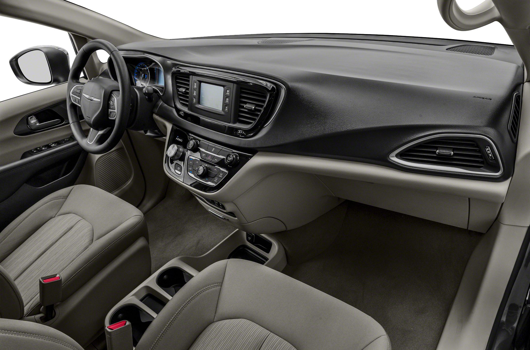 Modern dashboard and center console with spacious front seats