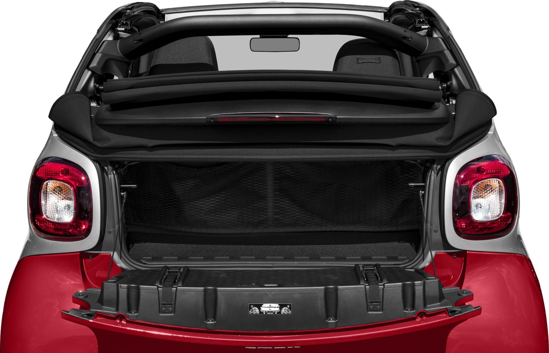 Rear view of convertible with open trunk and visible tail lights