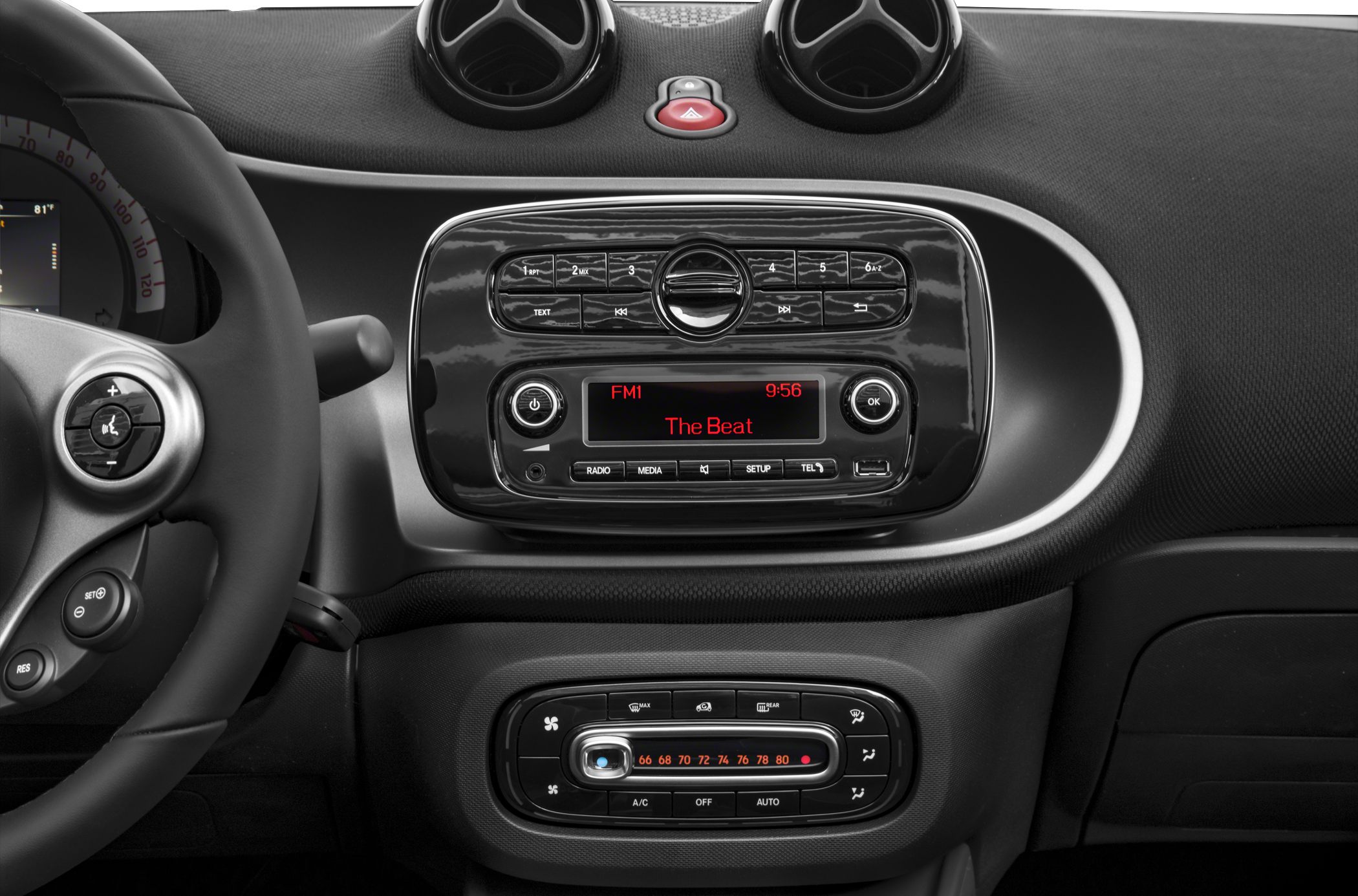 Dashboard with infotainment and climate control panels