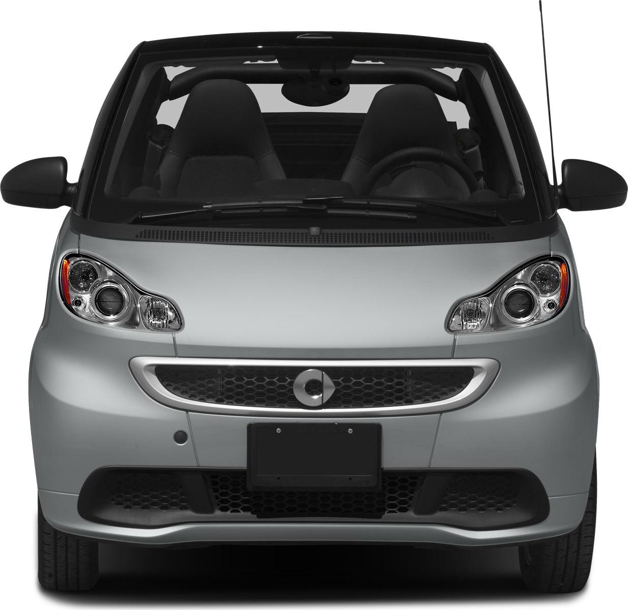 Compact convertible front view featuring modern headlights and open roof