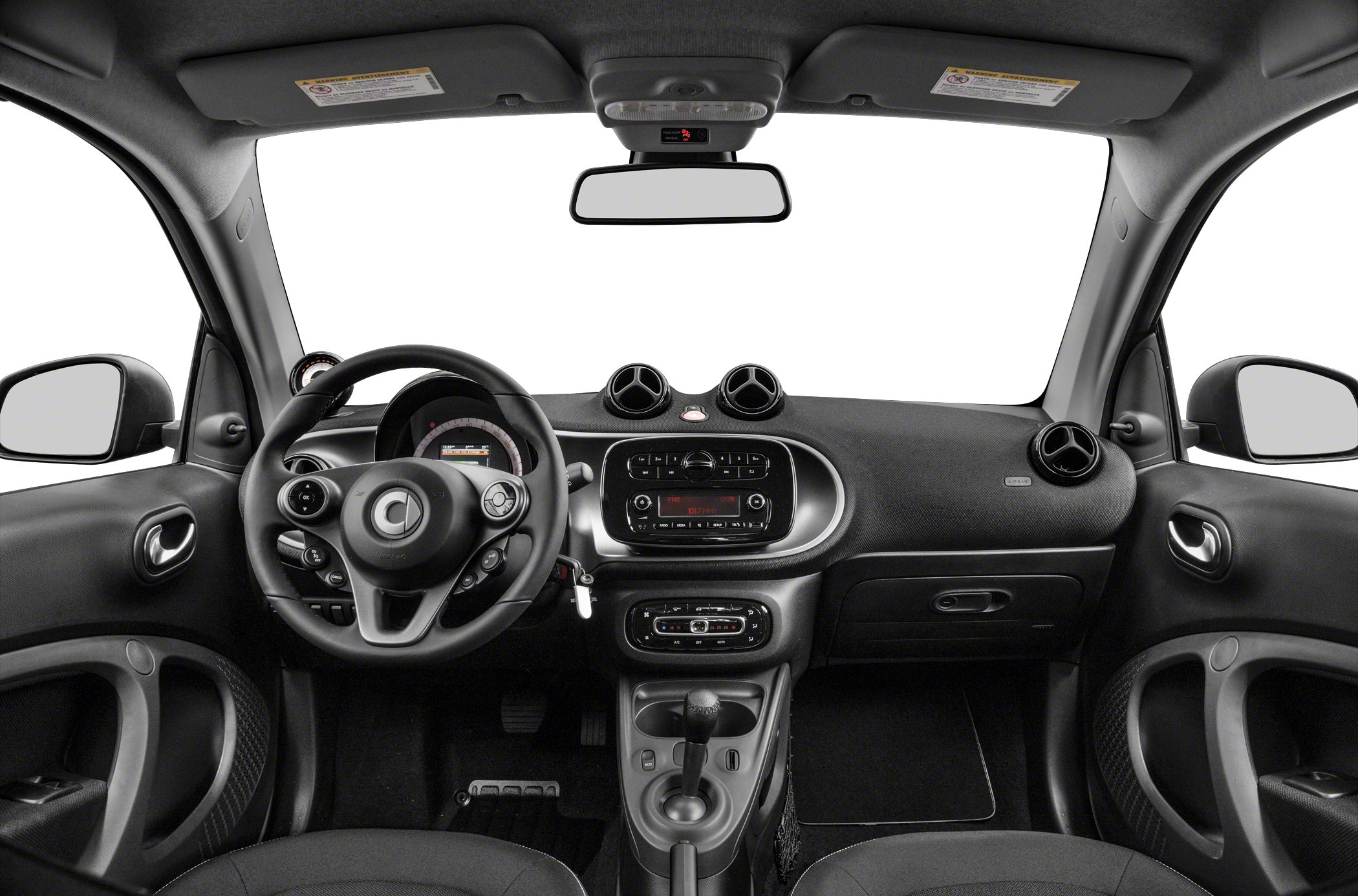 Dashboard, round air vents, multifunction steering wheel