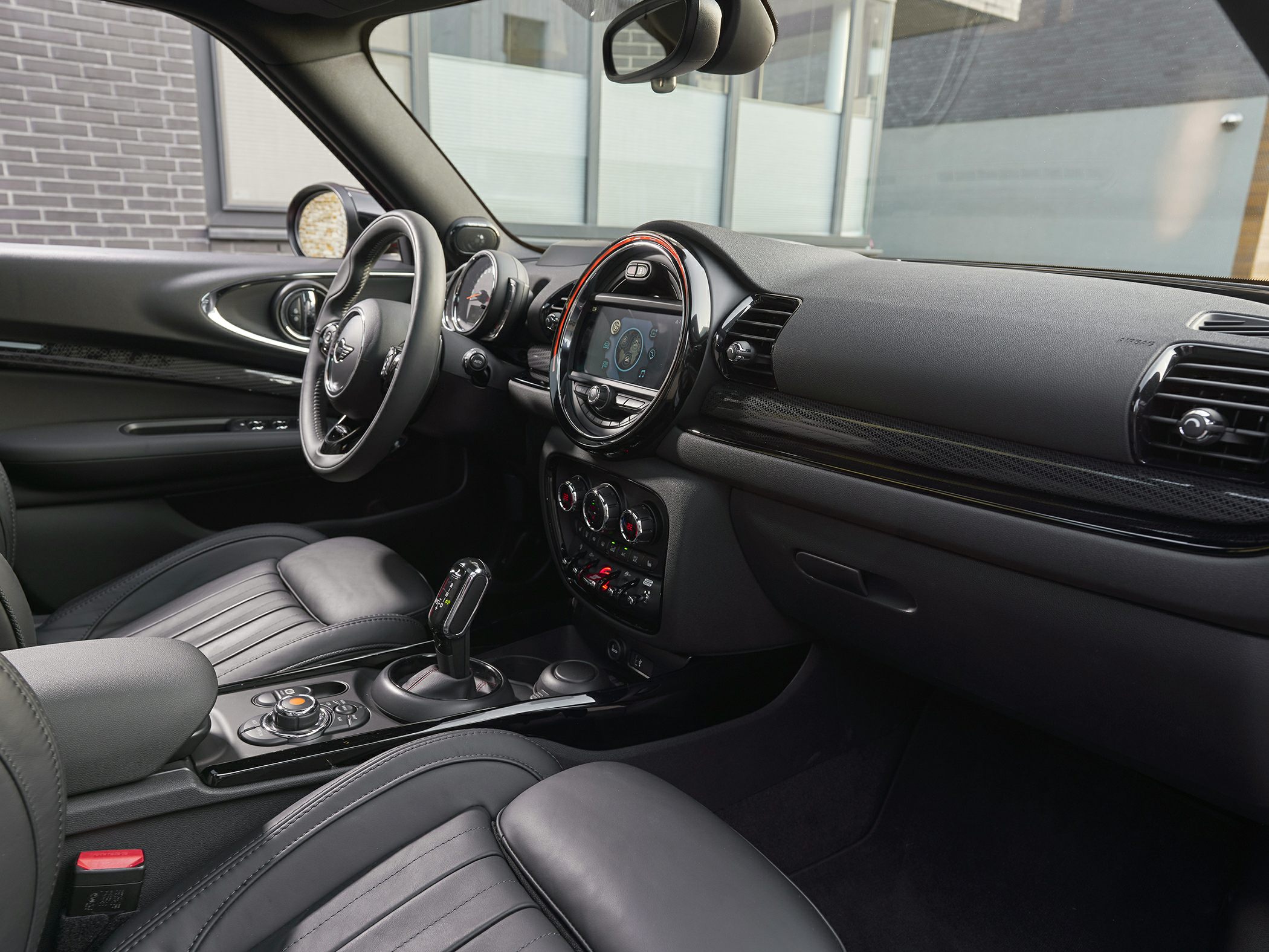 Modern car interior with digital display and ergonomic controls
