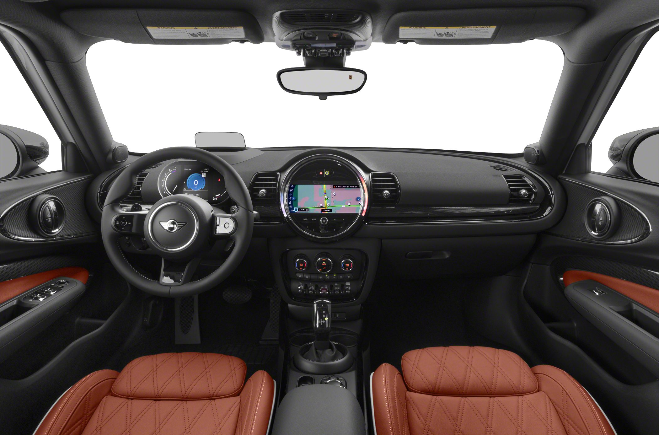 Digital dashboard, central navigation display, quilted leather seats interior