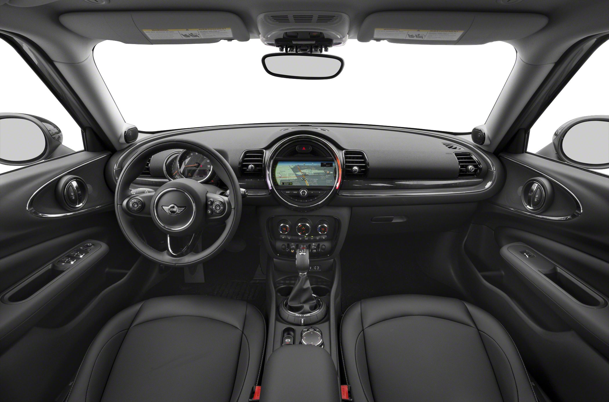 Interior dashboard and steering wheel with infotainment display