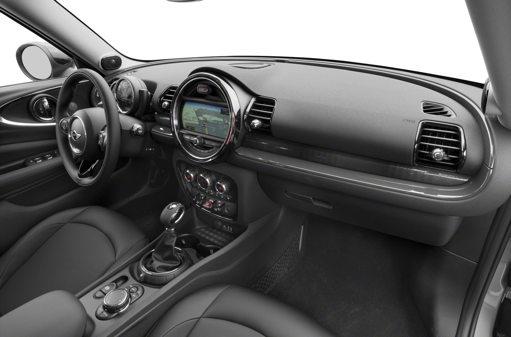 Interior featuring infotainment system and manual gear shift