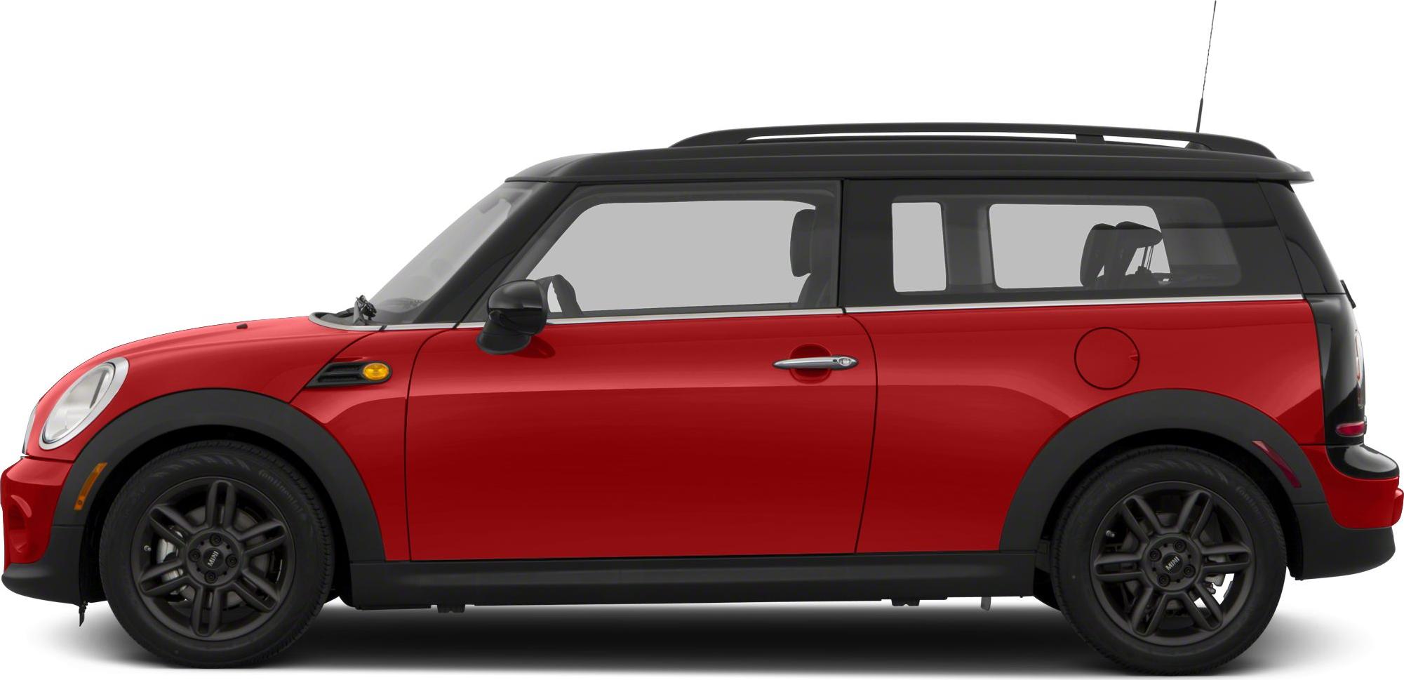 Red mini wagon side profile with black roof and sporty wheels