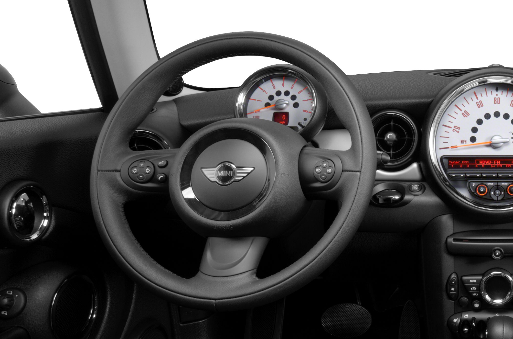 Steering wheel with dashboard gauges and controls